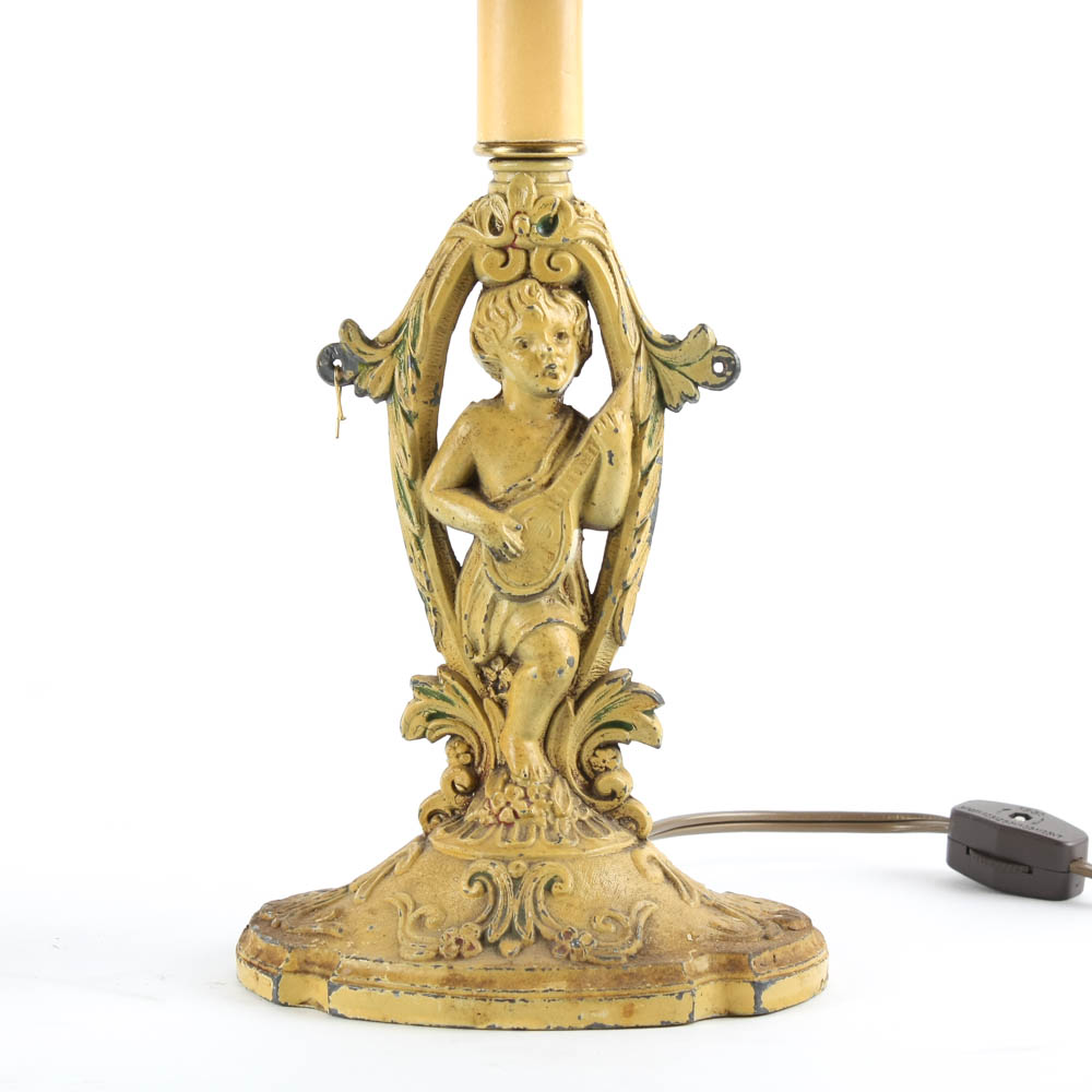 Pair of Stained Glass Cherub Lamps