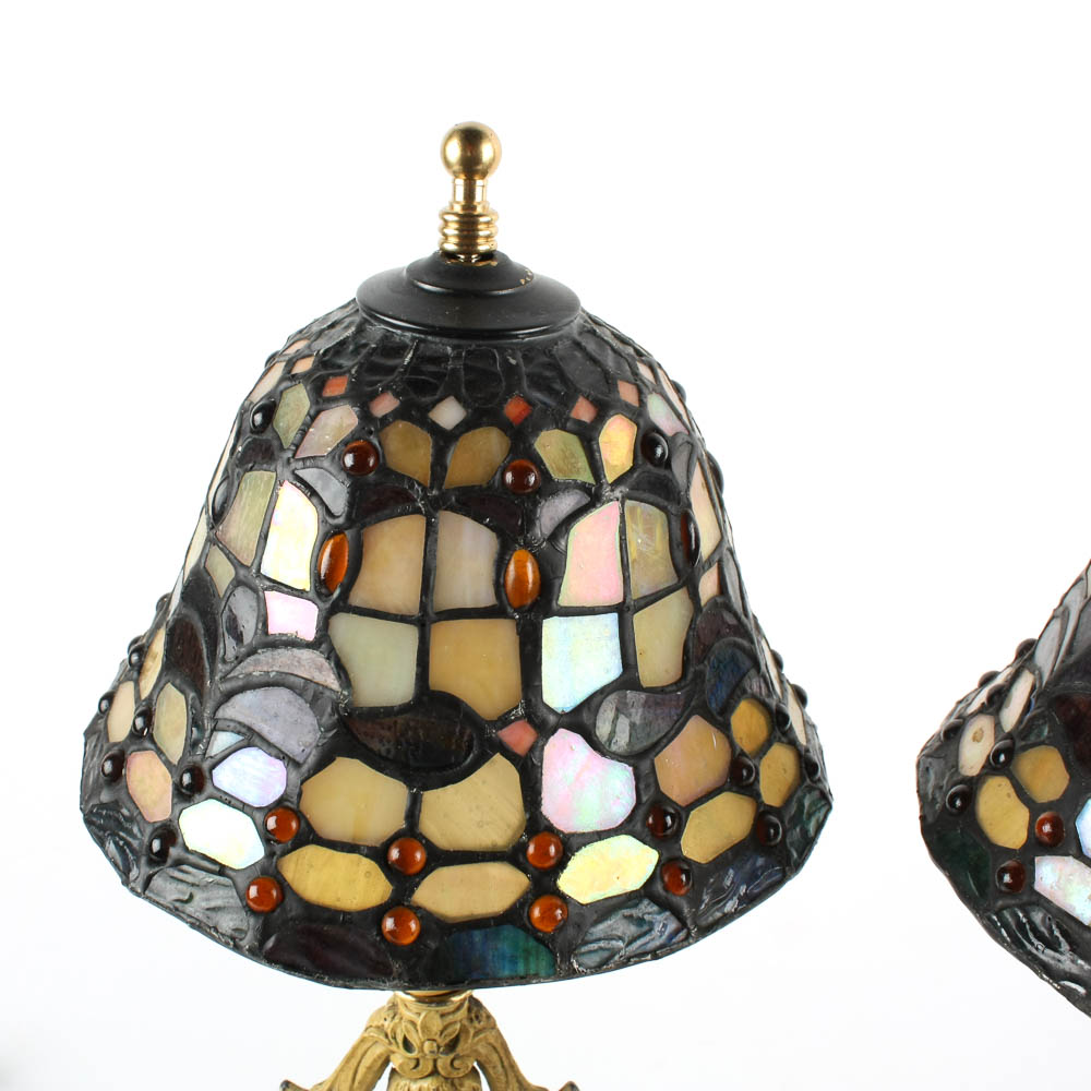 Pair of Stained Glass Cherub Lamps