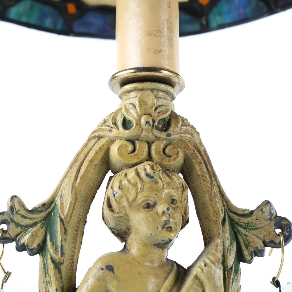 Pair of Stained Glass Cherub Lamps