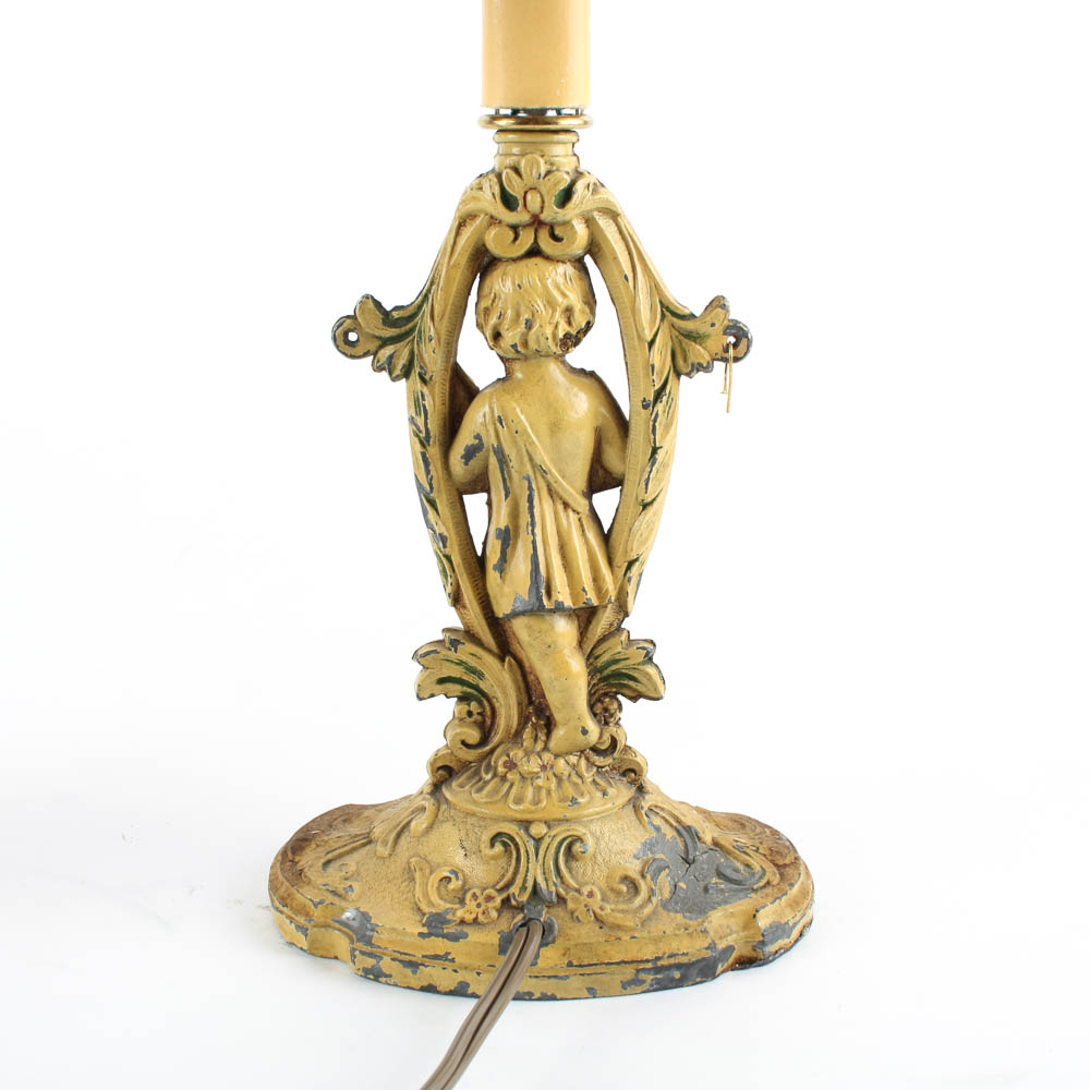 Pair of Stained Glass Cherub Lamps