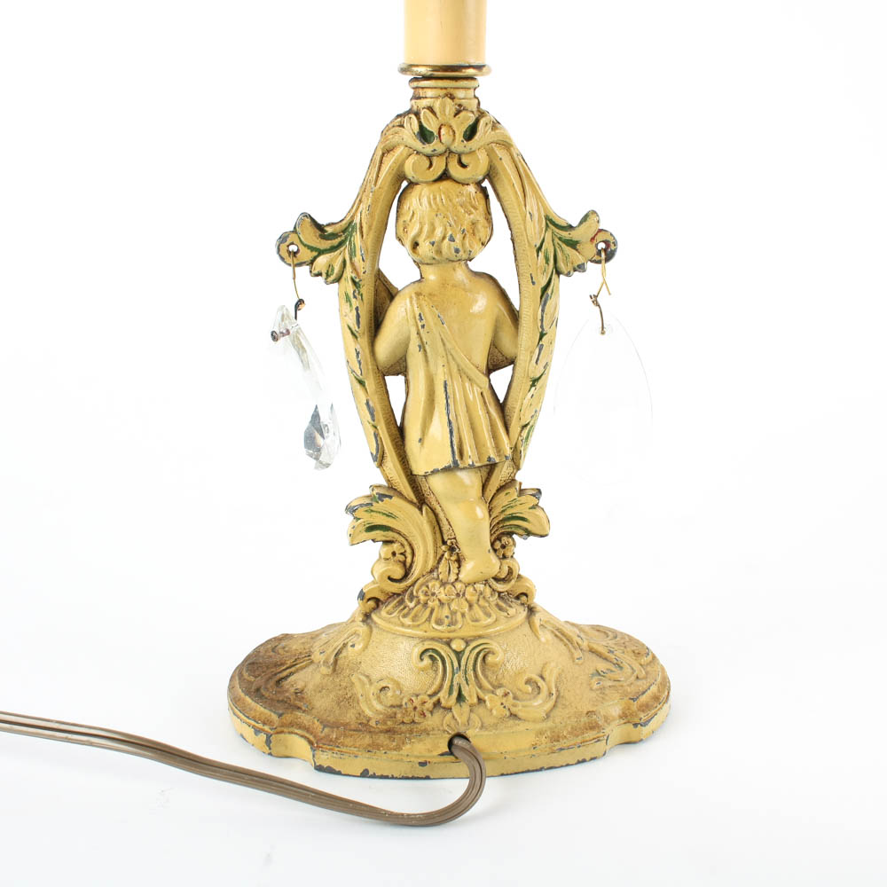 Pair of Stained Glass Cherub Lamps