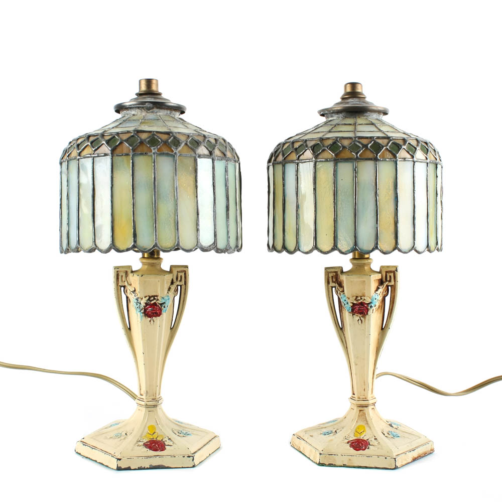 Leaded Stained Glass Lamp Pair
