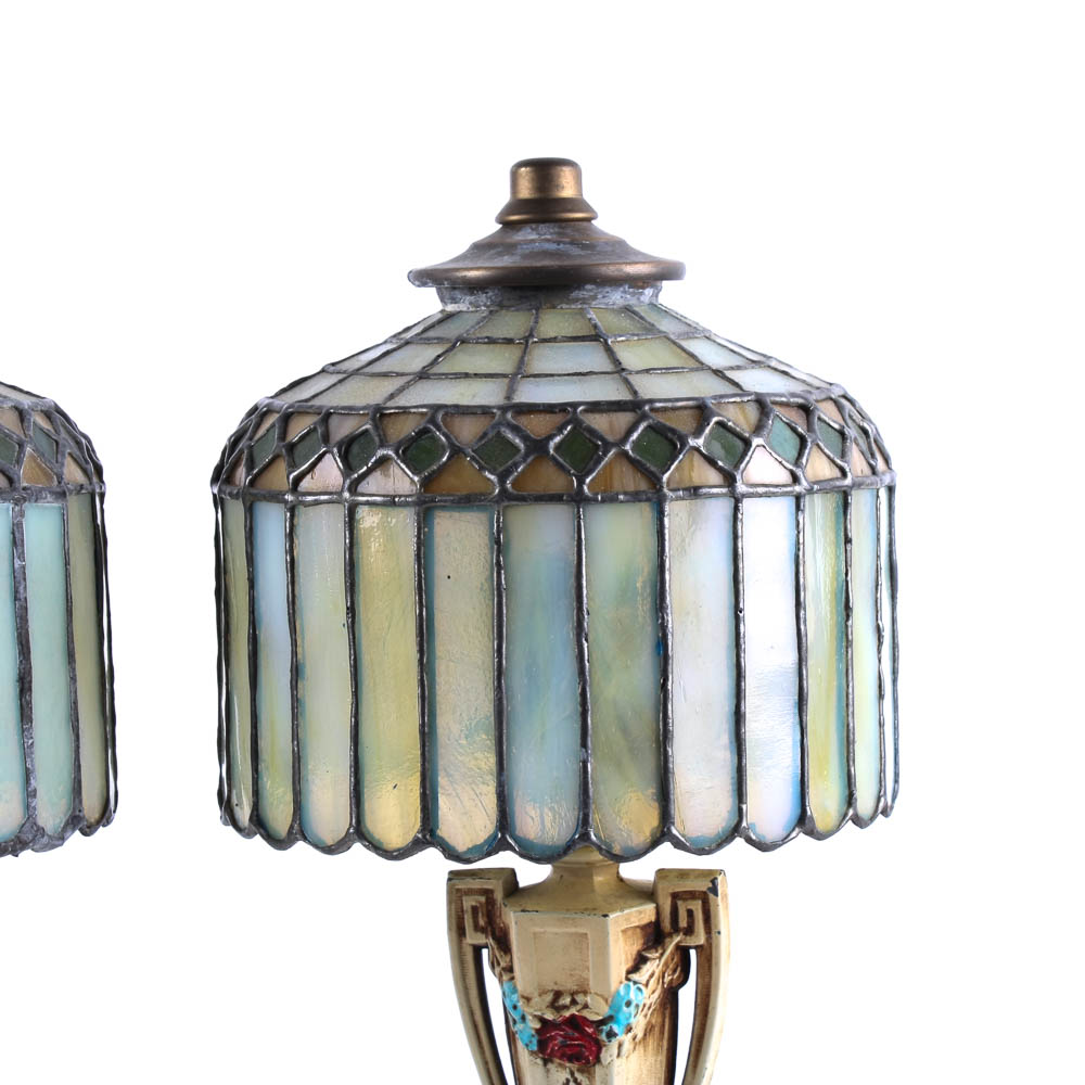 Leaded Stained Glass Lamp Pair