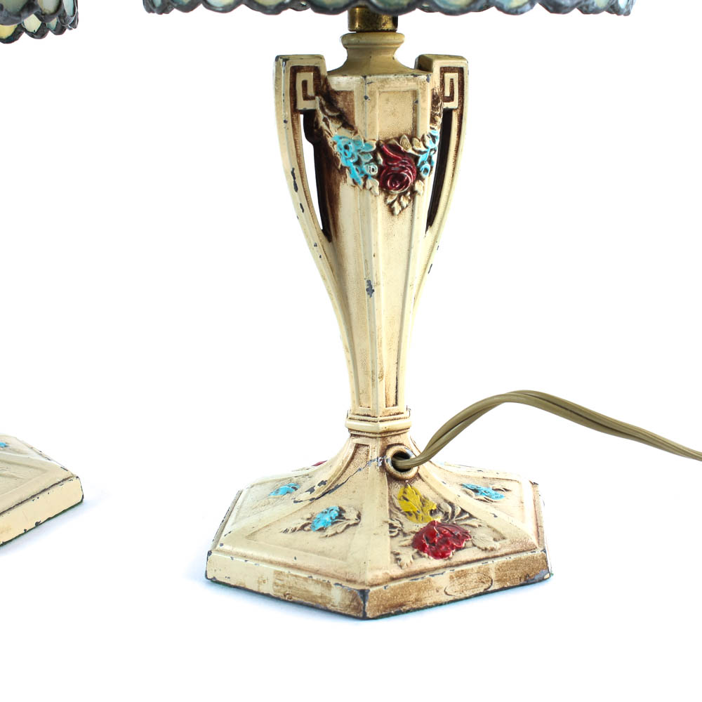 Leaded Stained Glass Lamp Pair