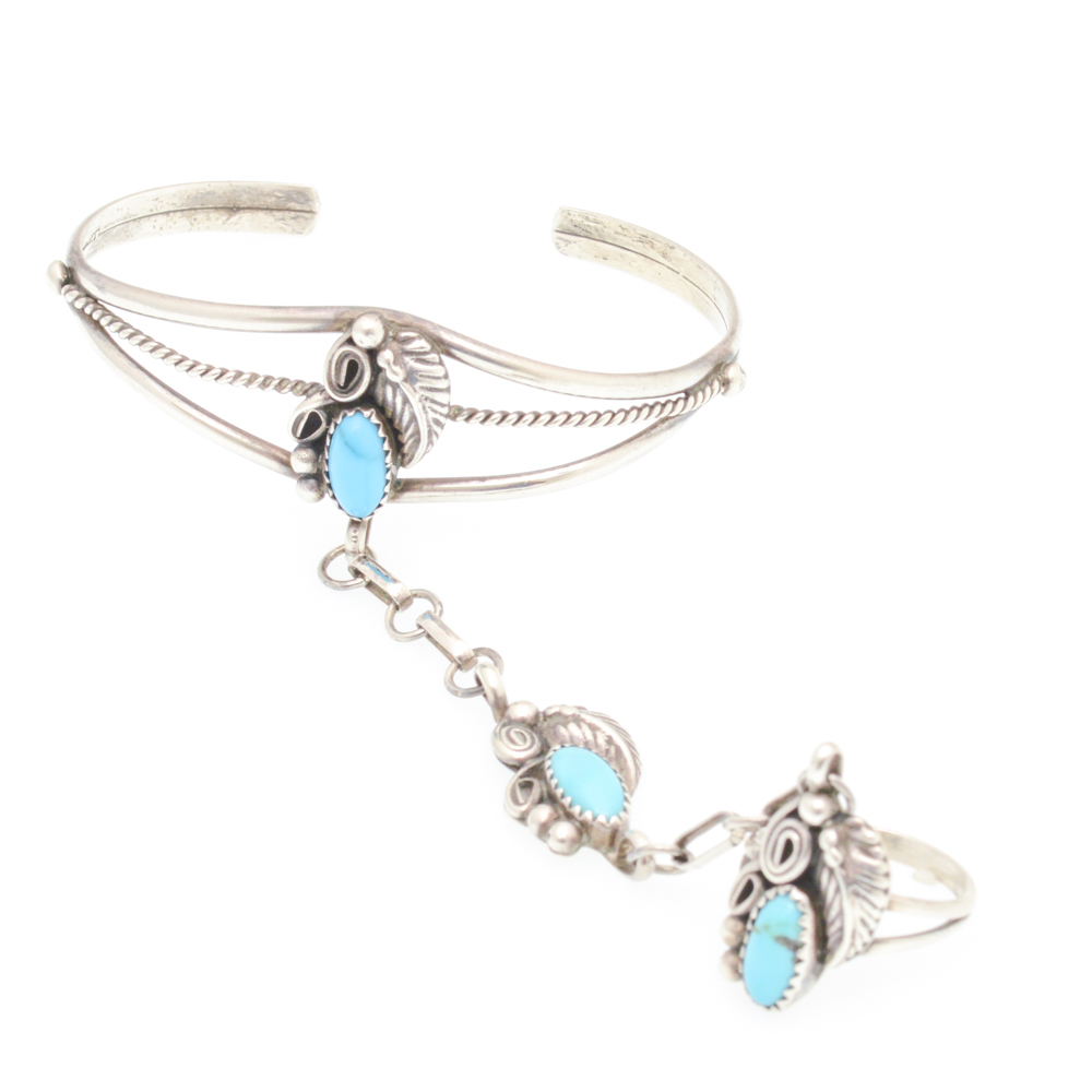 Sterling Silver Turquoise Cuff with Attached Ring