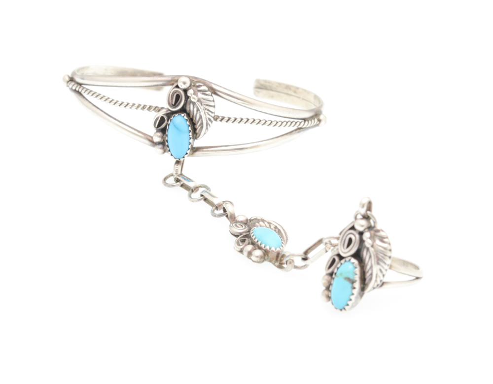Sterling Silver Turquoise Cuff with Attached Ring