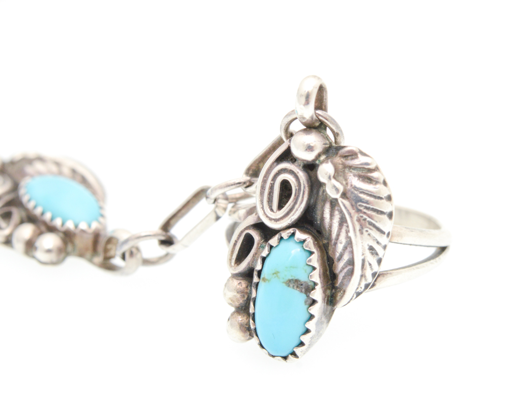 Sterling Silver Turquoise Cuff with Attached Ring