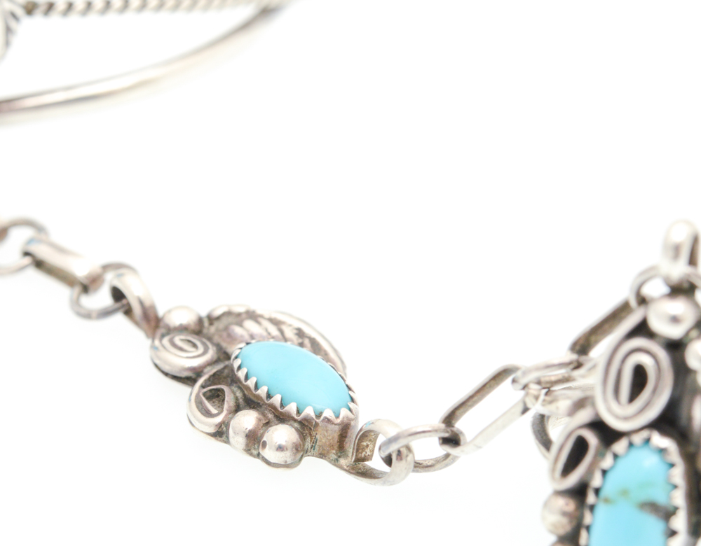 Sterling Silver Turquoise Cuff with Attached Ring