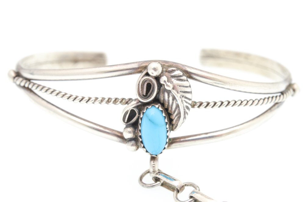 Sterling Silver Turquoise Cuff with Attached Ring
