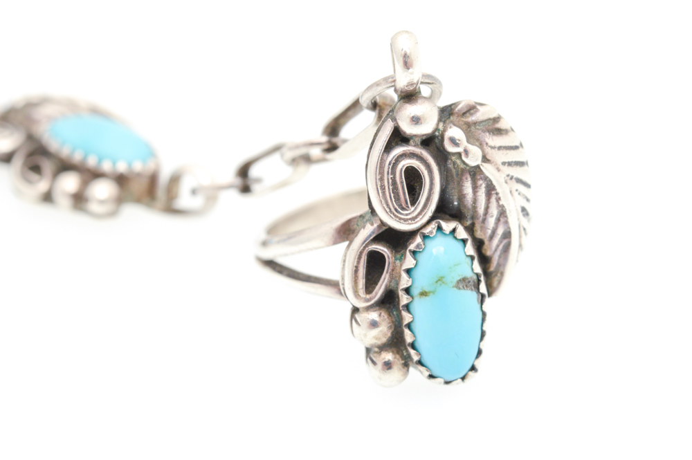 Sterling Silver Turquoise Cuff with Attached Ring