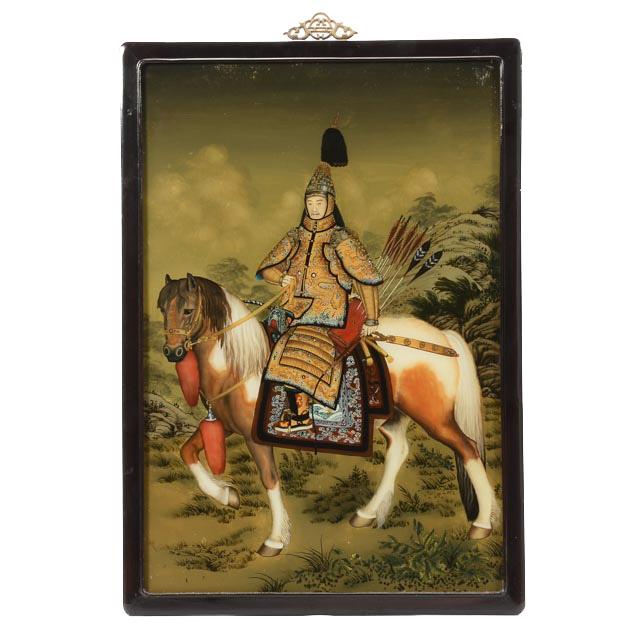 Reverse Painting After Guiseppe Castiglione "The Qianlong Emperor in Ceremonial Armour on Horseback"