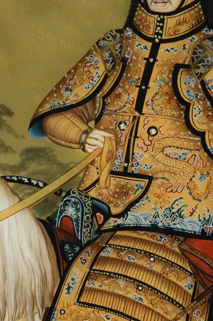 Reverse Painting After Guiseppe Castiglione "The Qianlong Emperor in Ceremonial Armour on Horseback"