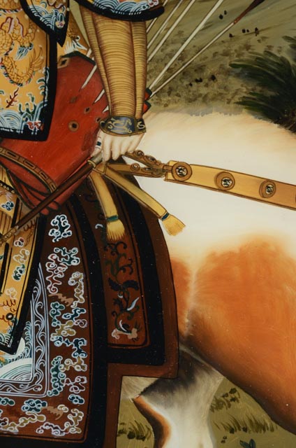 Reverse Painting After Guiseppe Castiglione "The Qianlong Emperor in Ceremonial Armour on Horseback"