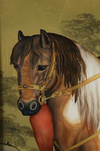 Reverse Painting After Guiseppe Castiglione "The Qianlong Emperor in Ceremonial Armour on Horseback"