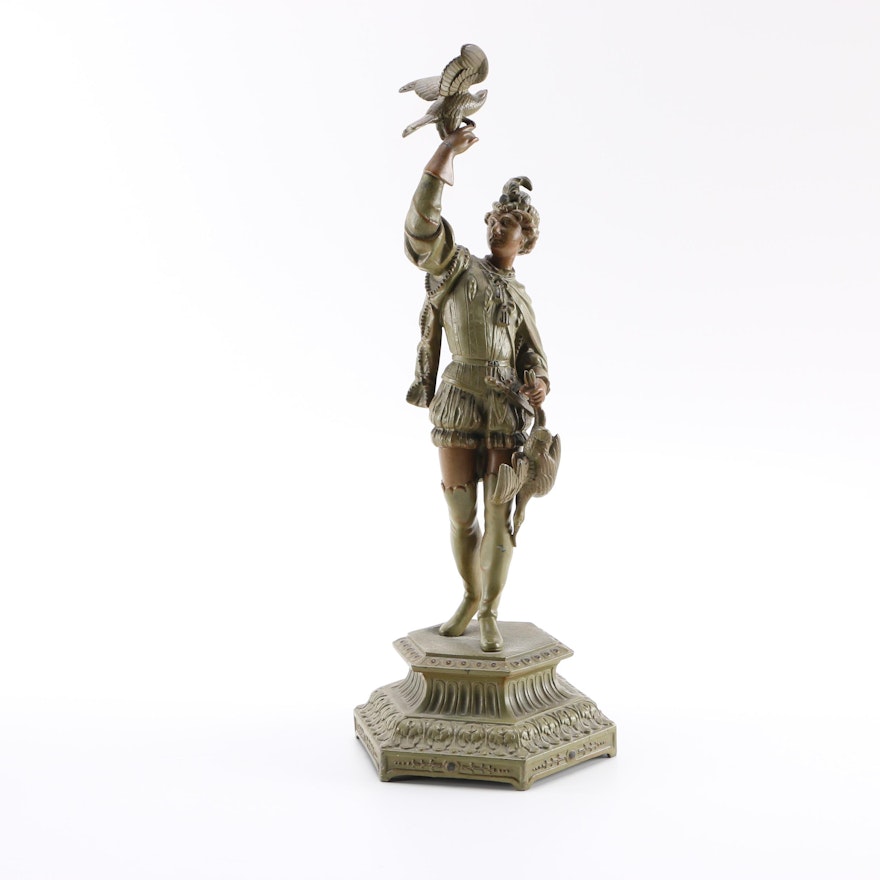 Patinated Brass Sculpture of a Falconer