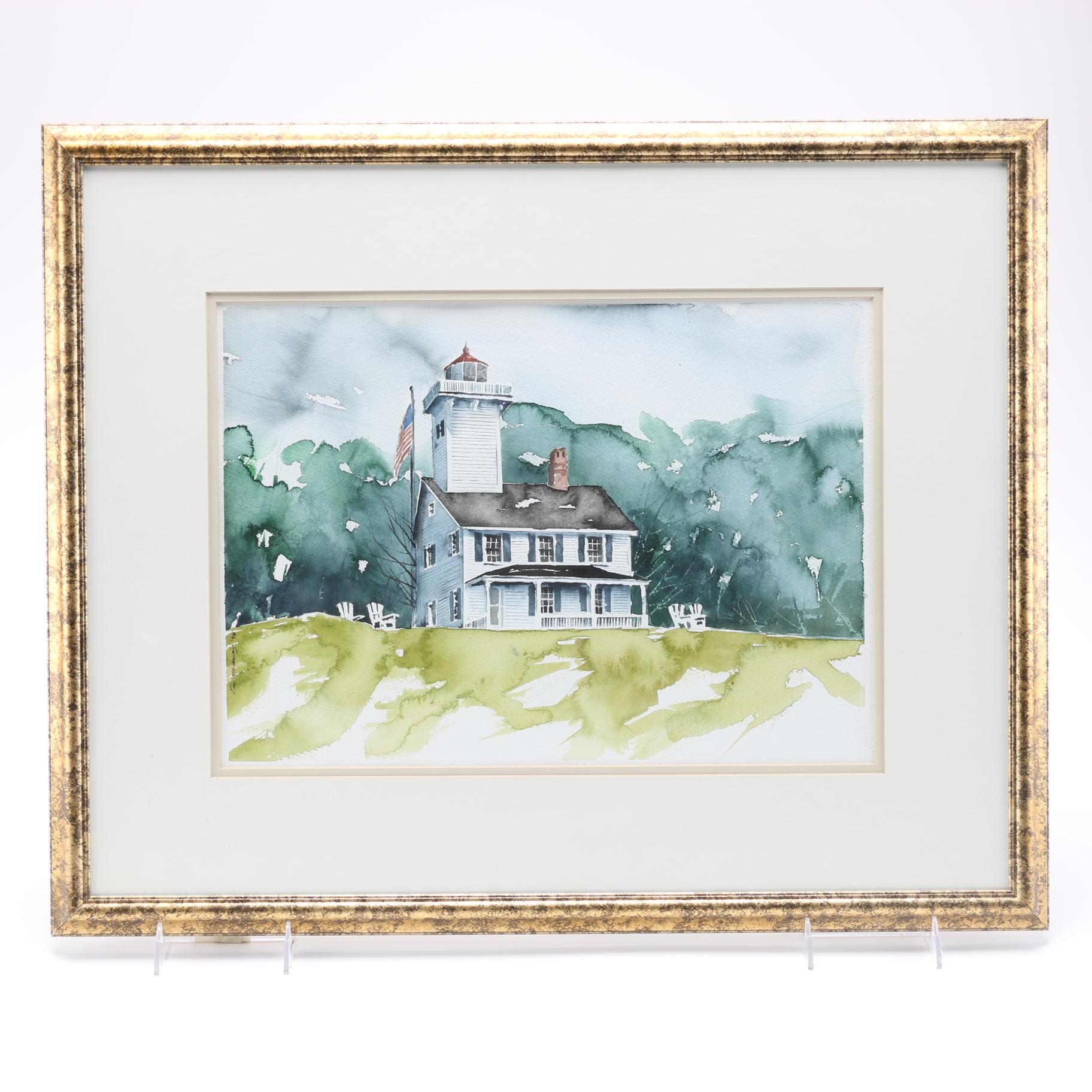 James Mahanes Original Watercolor of a Lighthouse