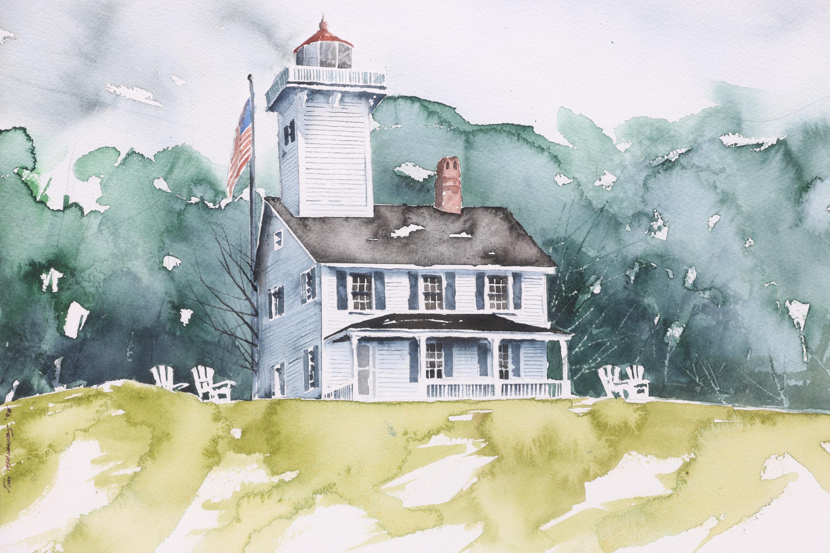 James Mahanes Original Watercolor of a Lighthouse