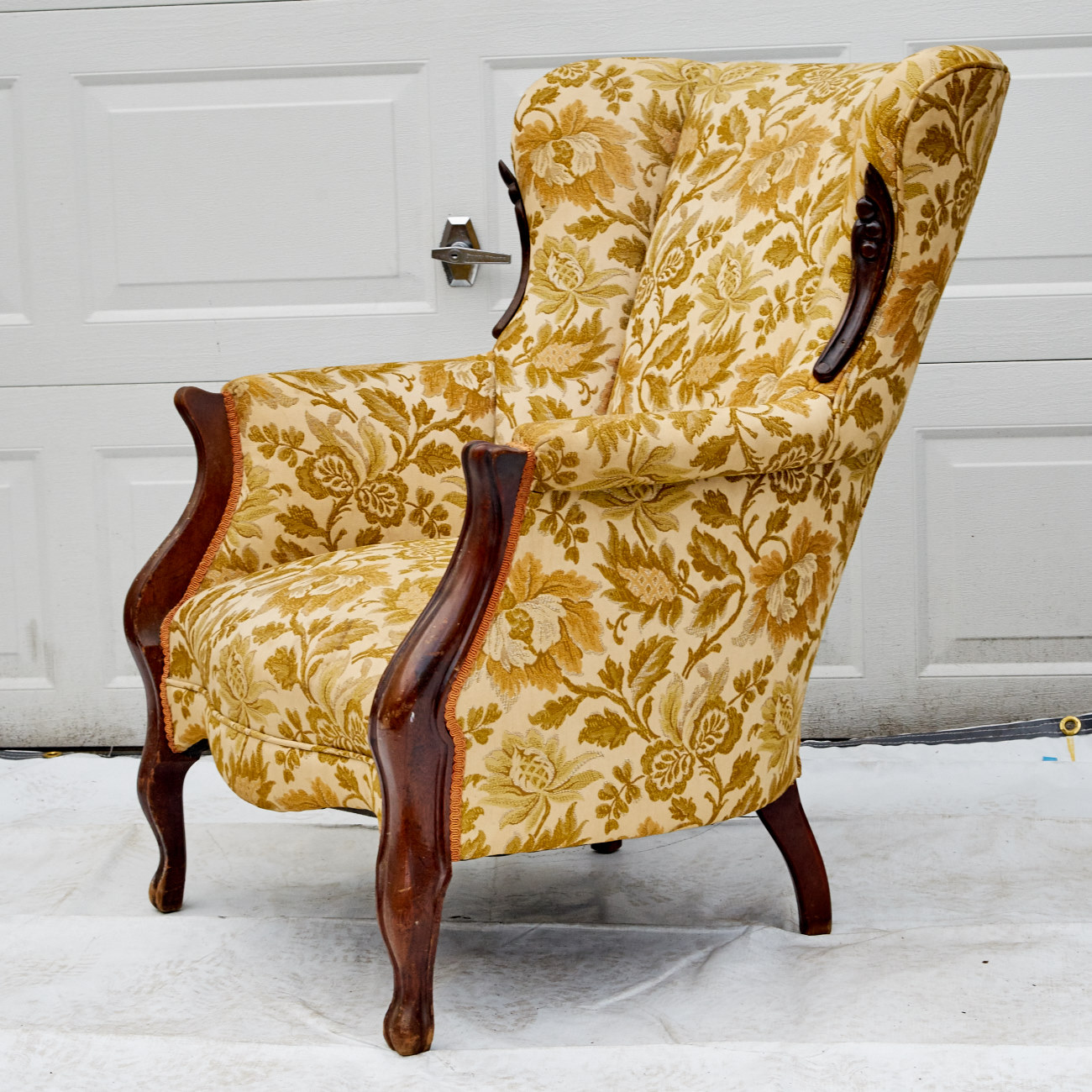 Floral Upholstered Wingback Armchair