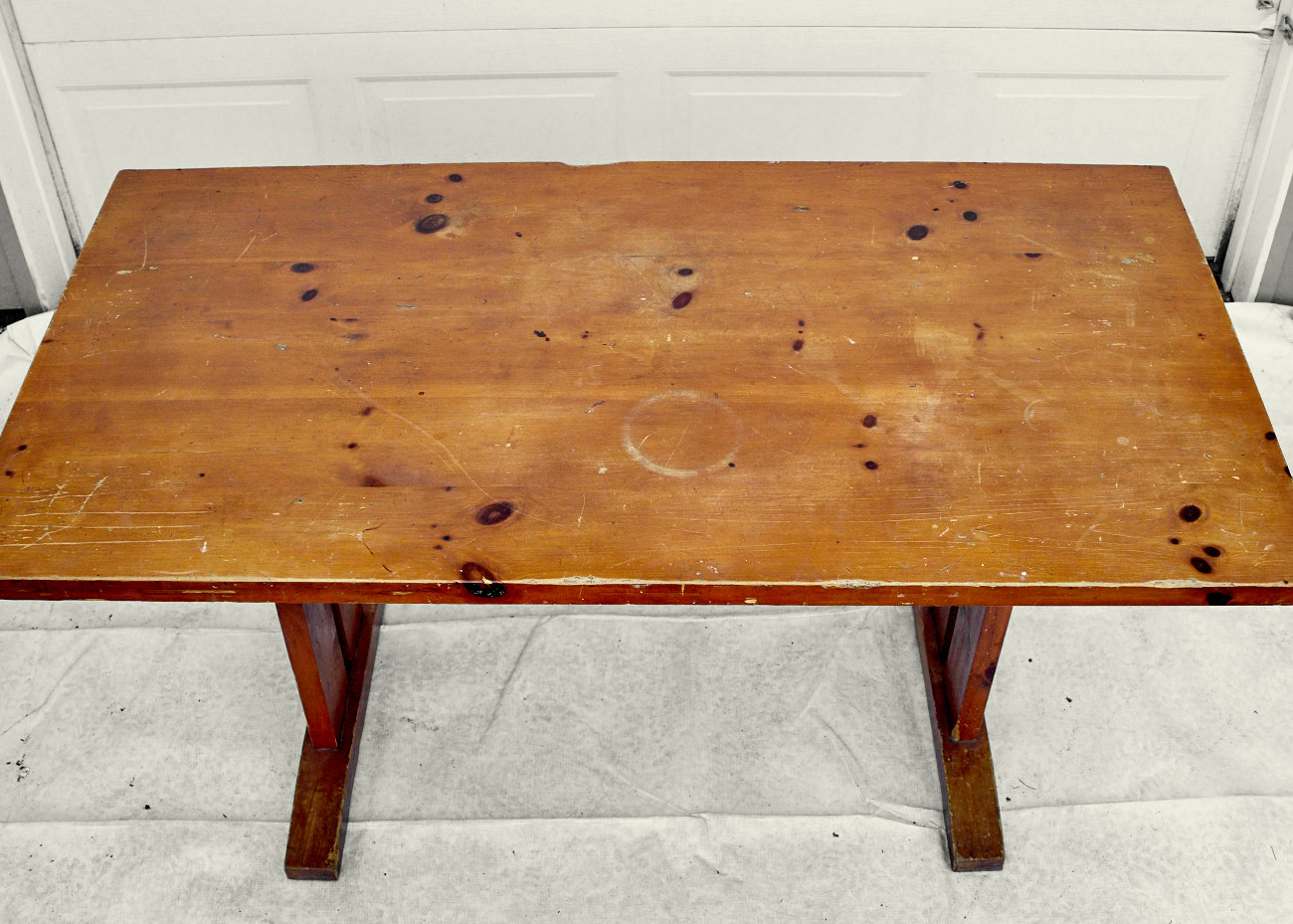 Vintage Knotty Pine Trestle Table