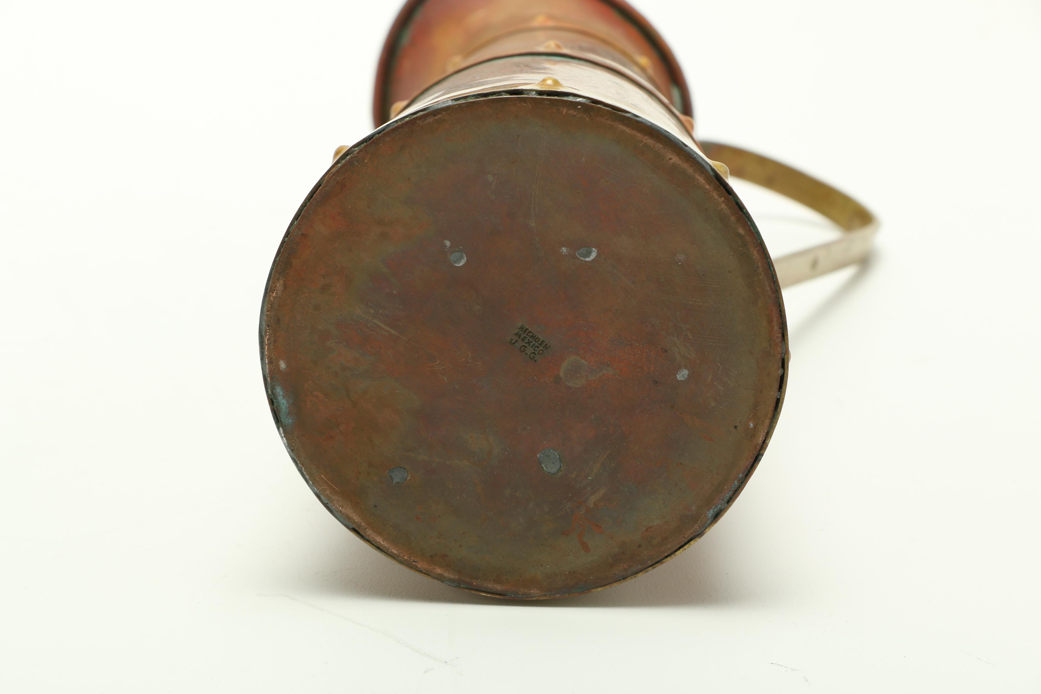 Mexican Copper Pitcher and Mugs