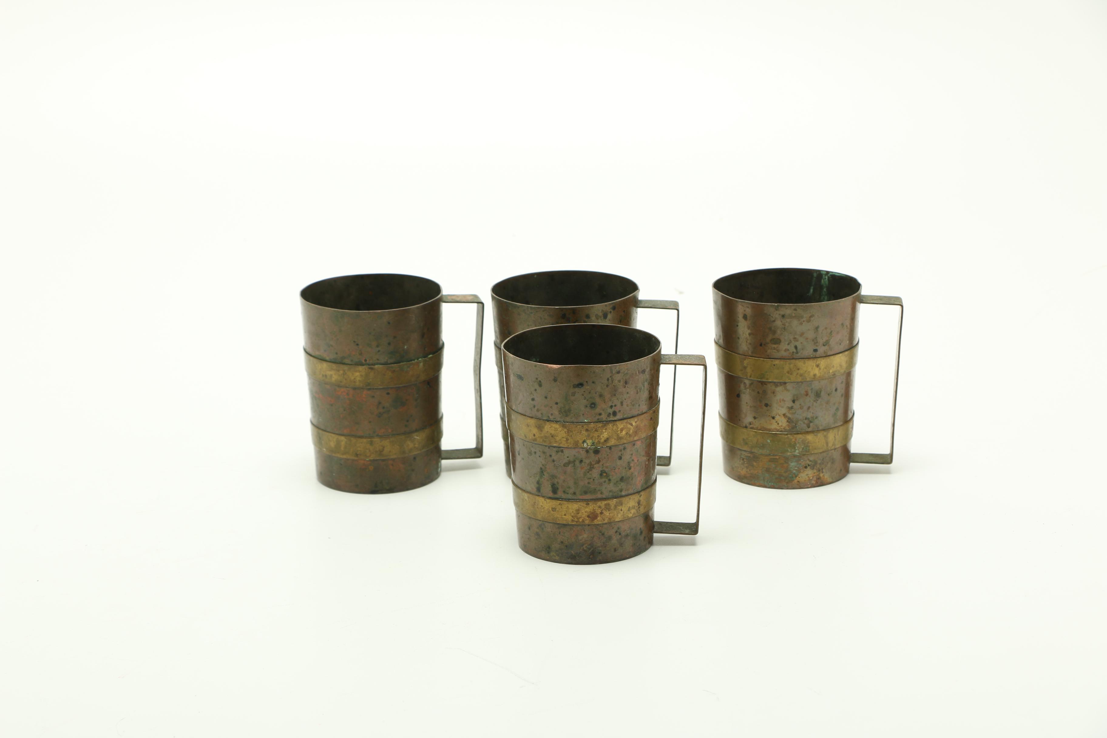Mexican Copper Pitcher and Mugs
