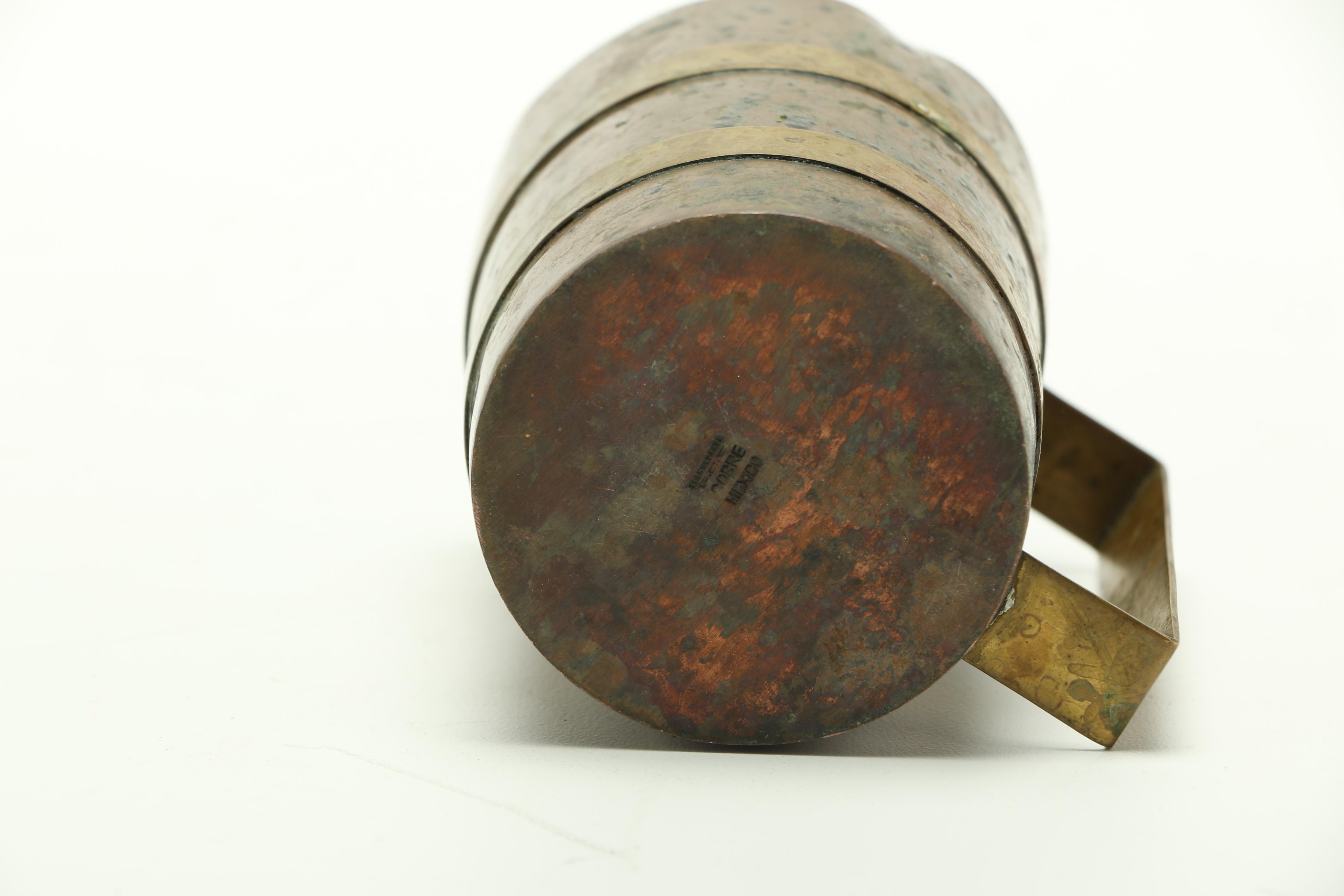 Mexican Copper Pitcher and Mugs