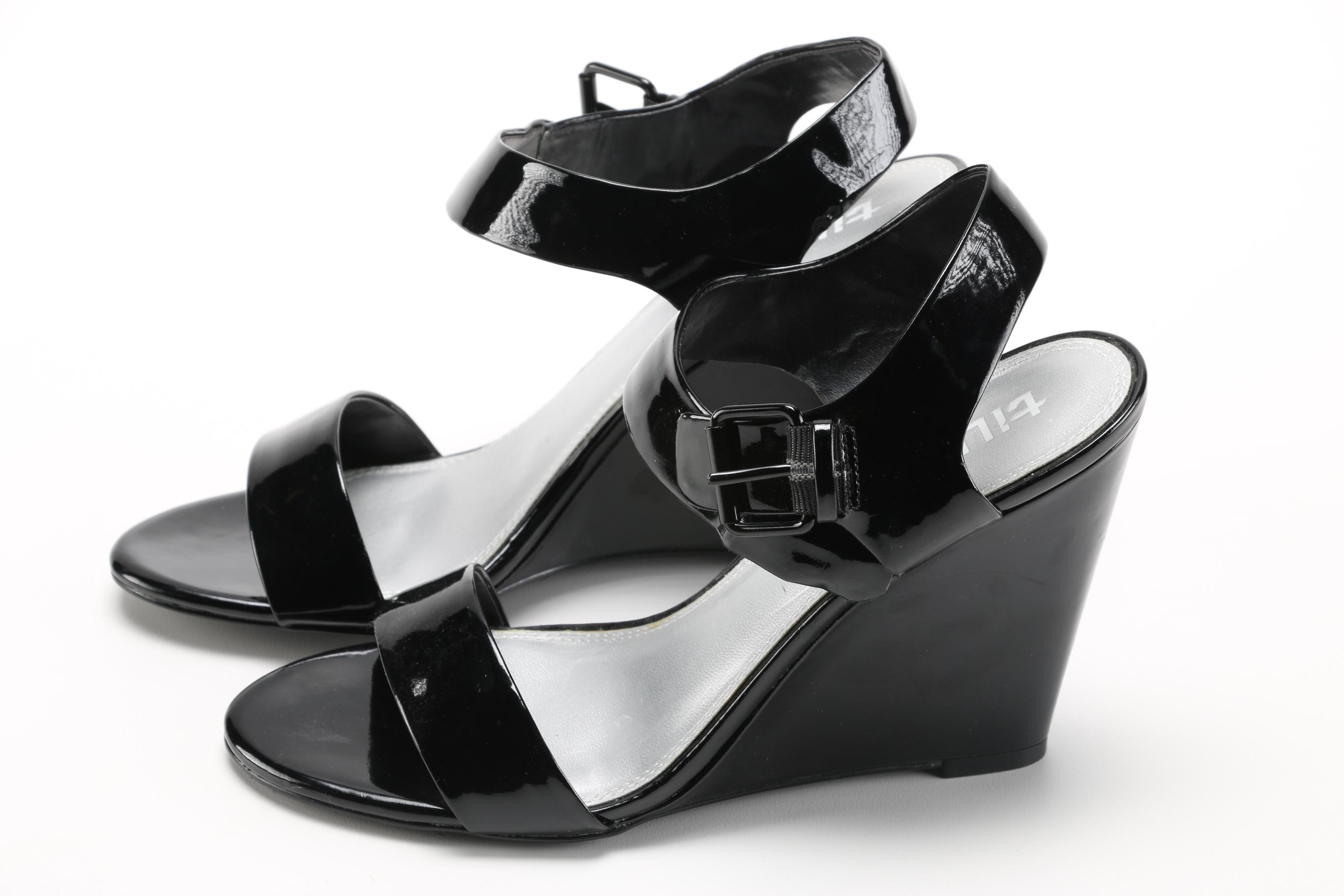Black Patent Wedge Heels