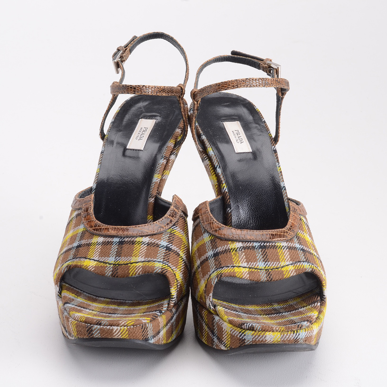 Prada Plaid Lizard Trimmed Wedges