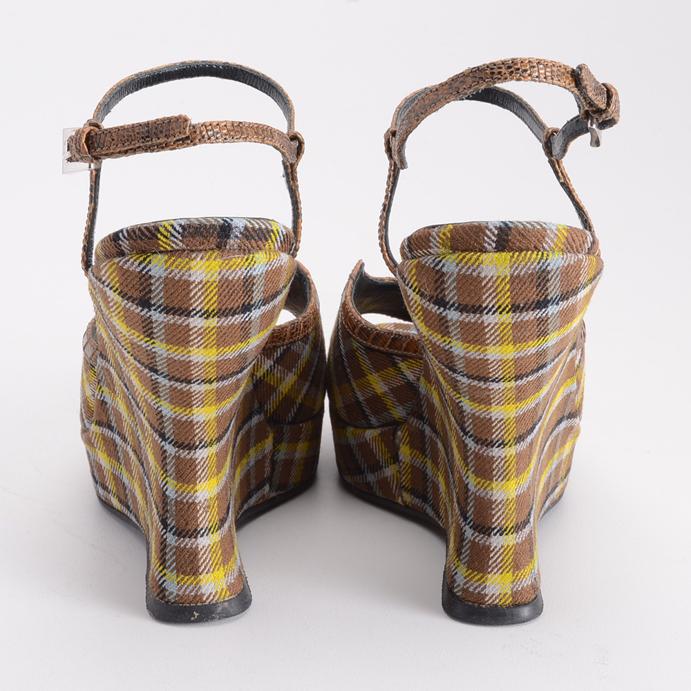 Prada Plaid Lizard Trimmed Wedges