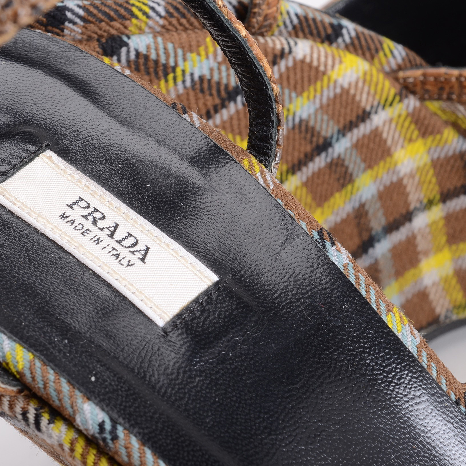 Prada Plaid Lizard Trimmed Wedges