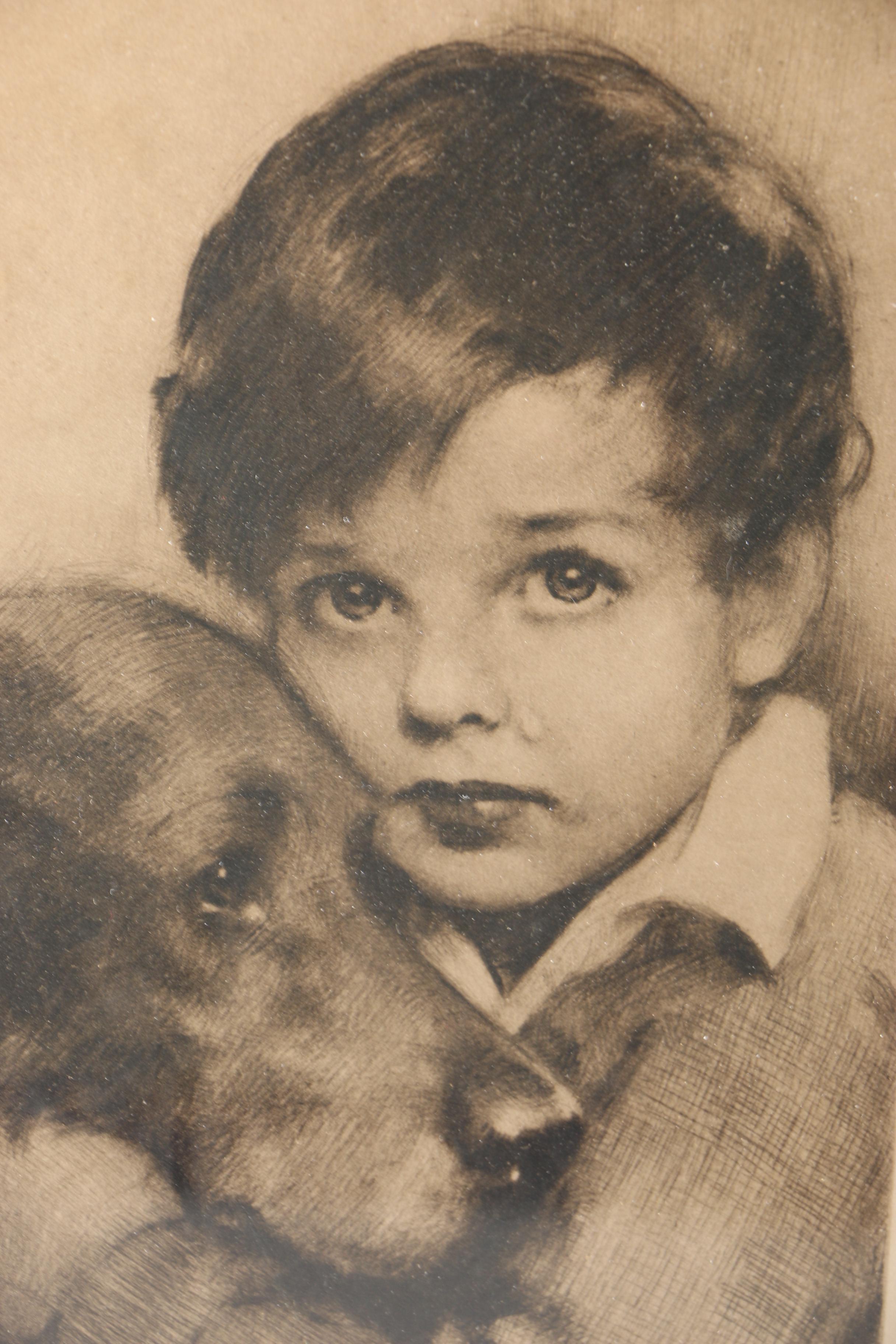 J. Knowles Hare Drypoint Etching "Sympathy"