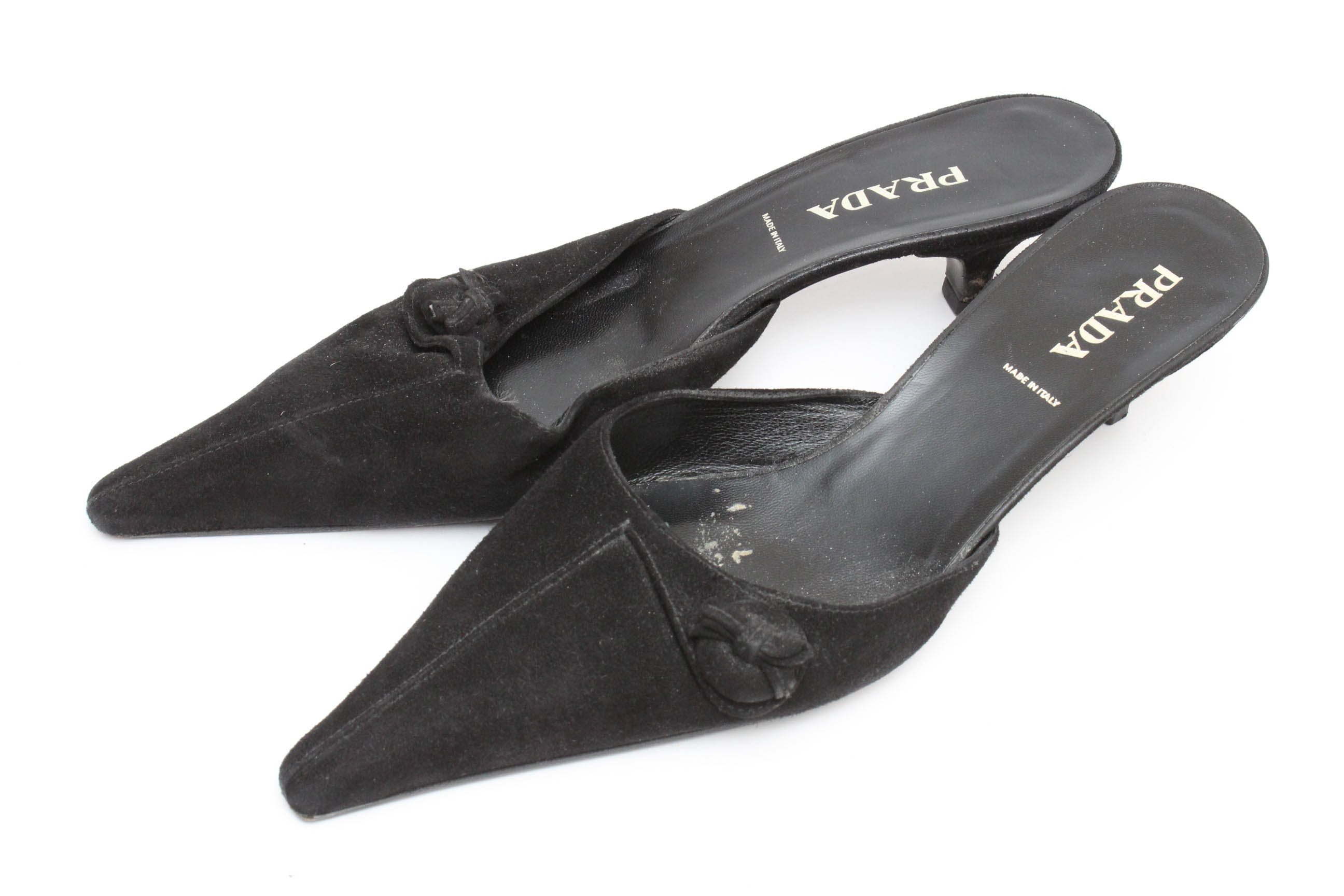 Two Pairs of Prada Black Kitten Heel Mules