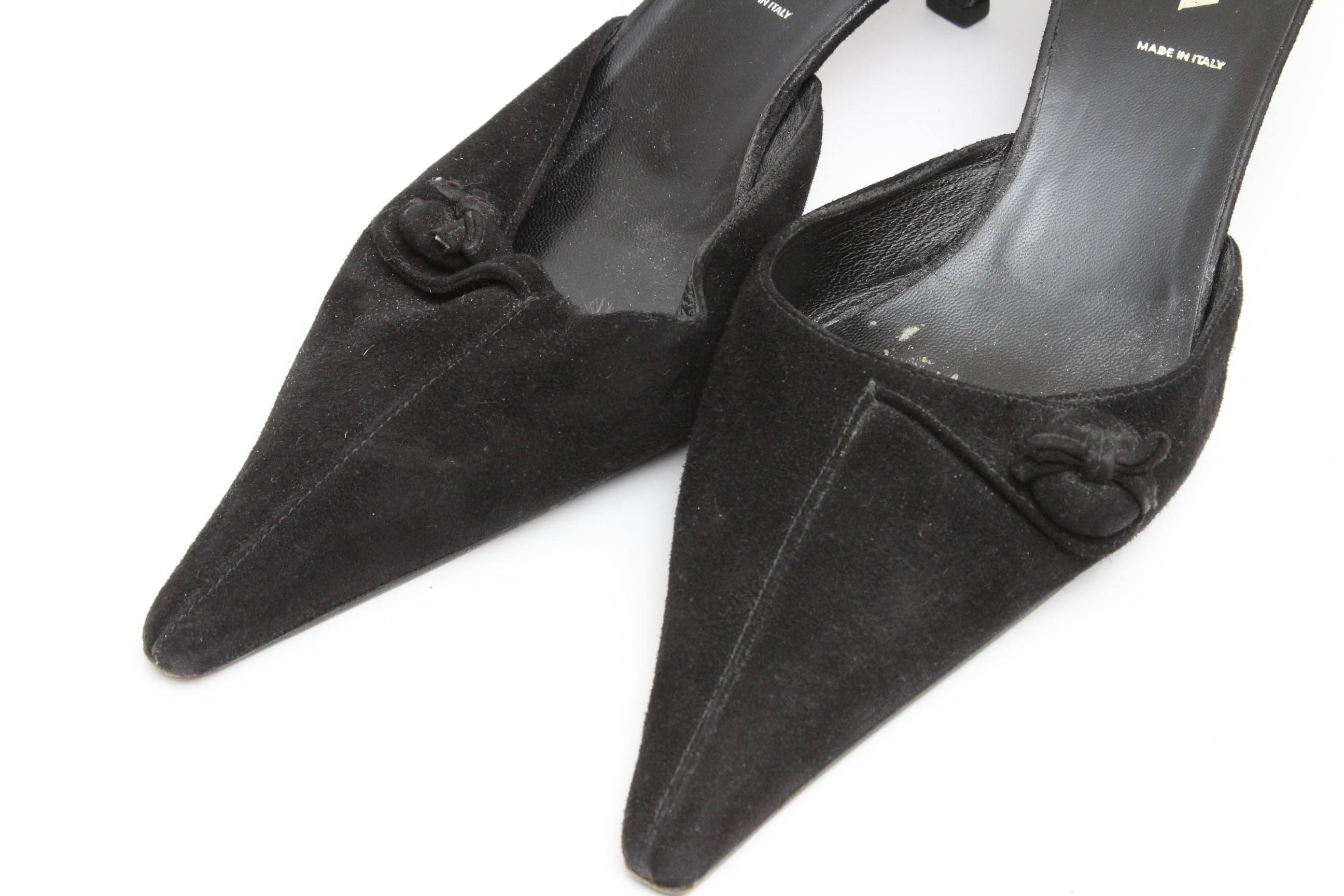 Two Pairs of Prada Black Kitten Heel Mules