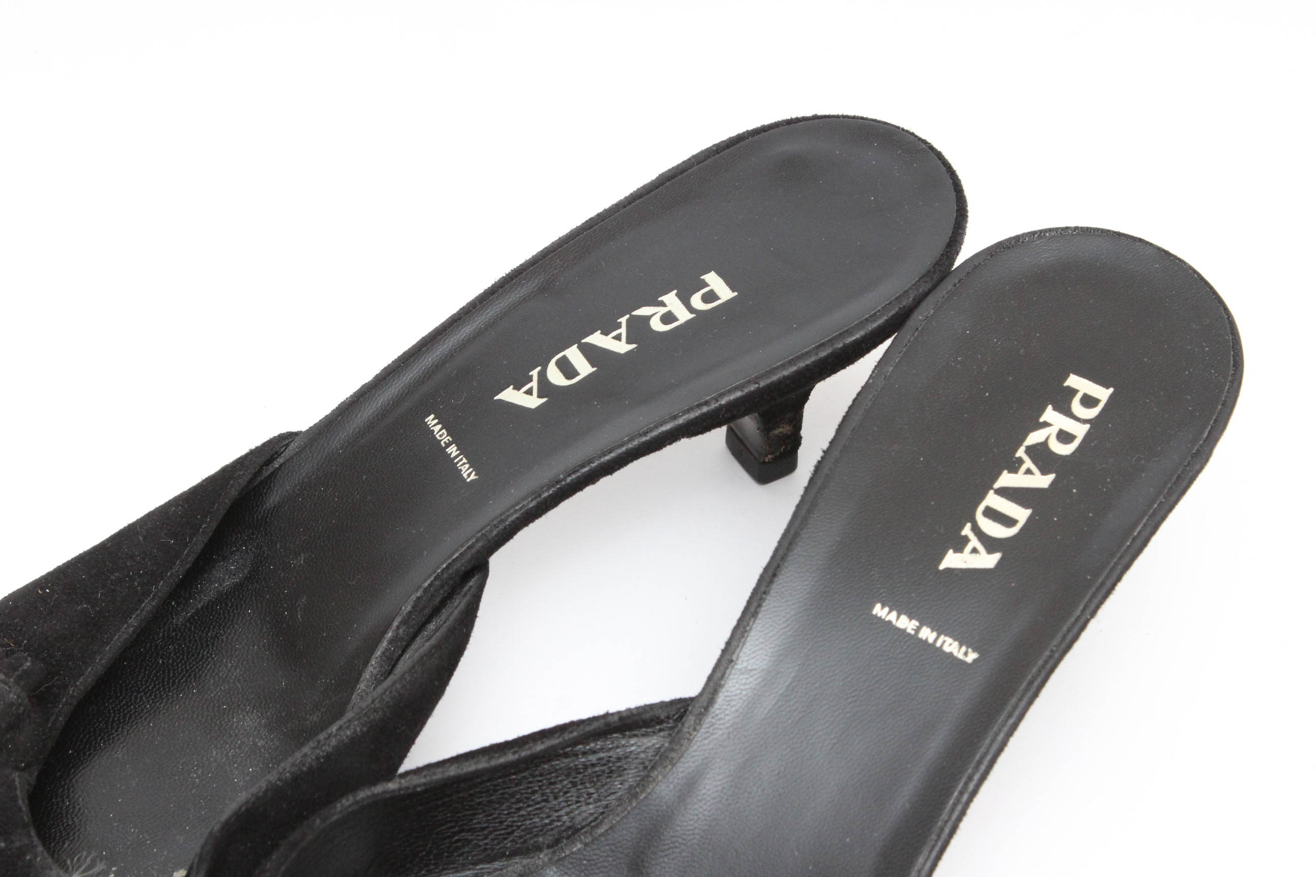 Two Pairs of Prada Black Kitten Heel Mules