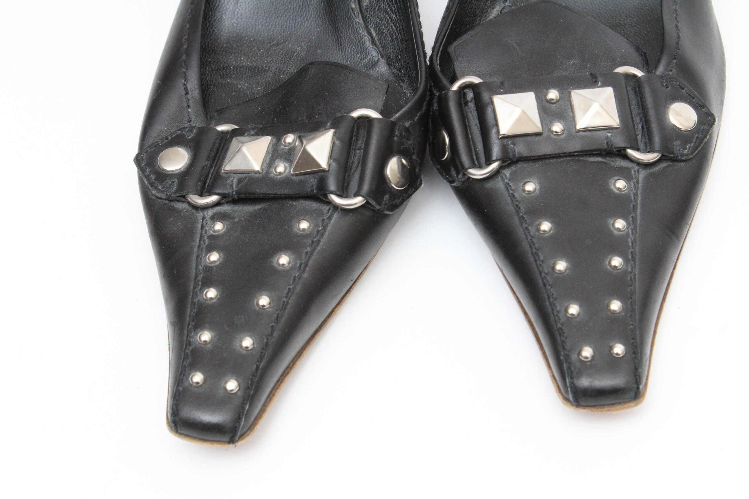 Two Pairs of Prada Black Kitten Heel Mules