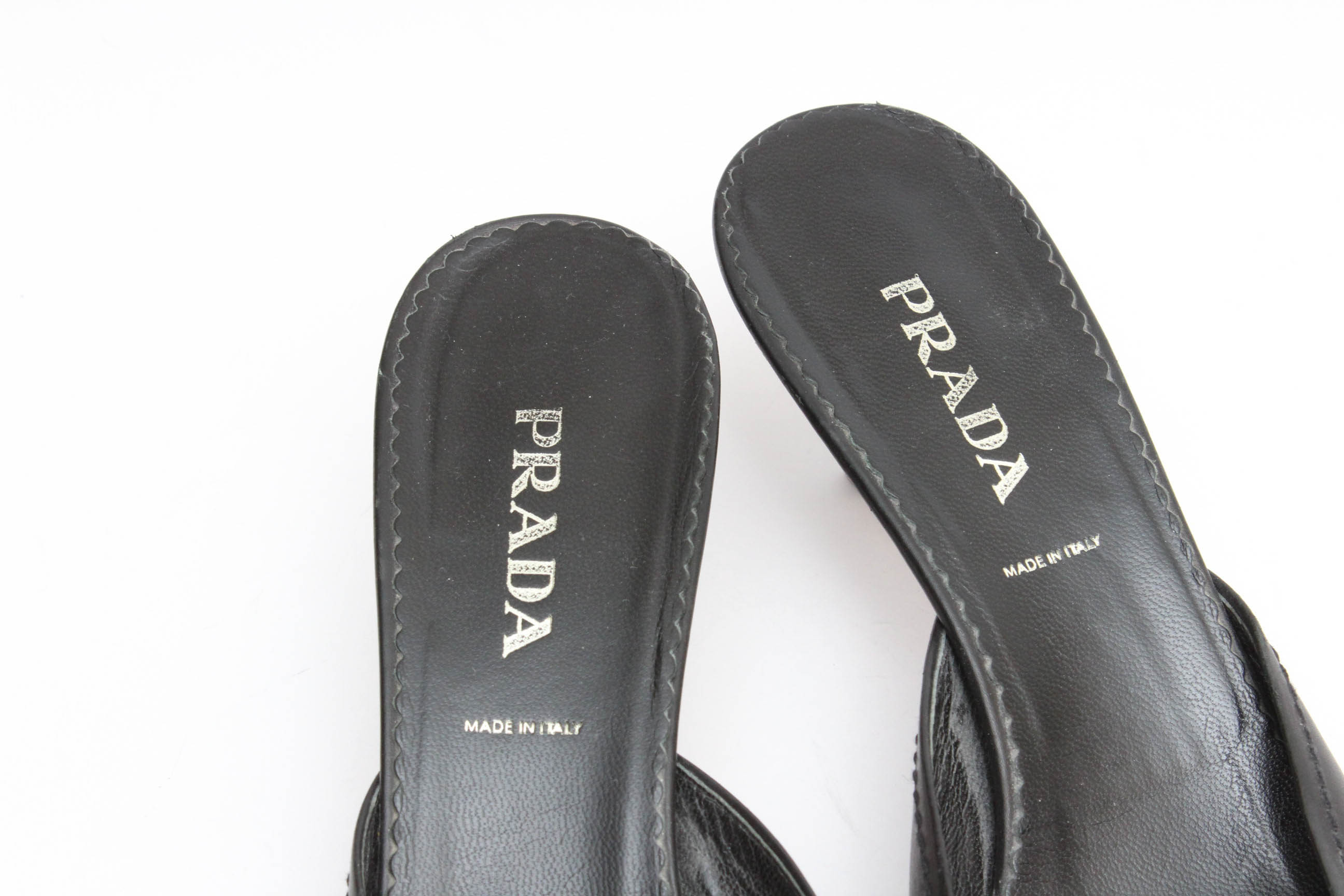 Two Pairs of Prada Black Kitten Heel Mules