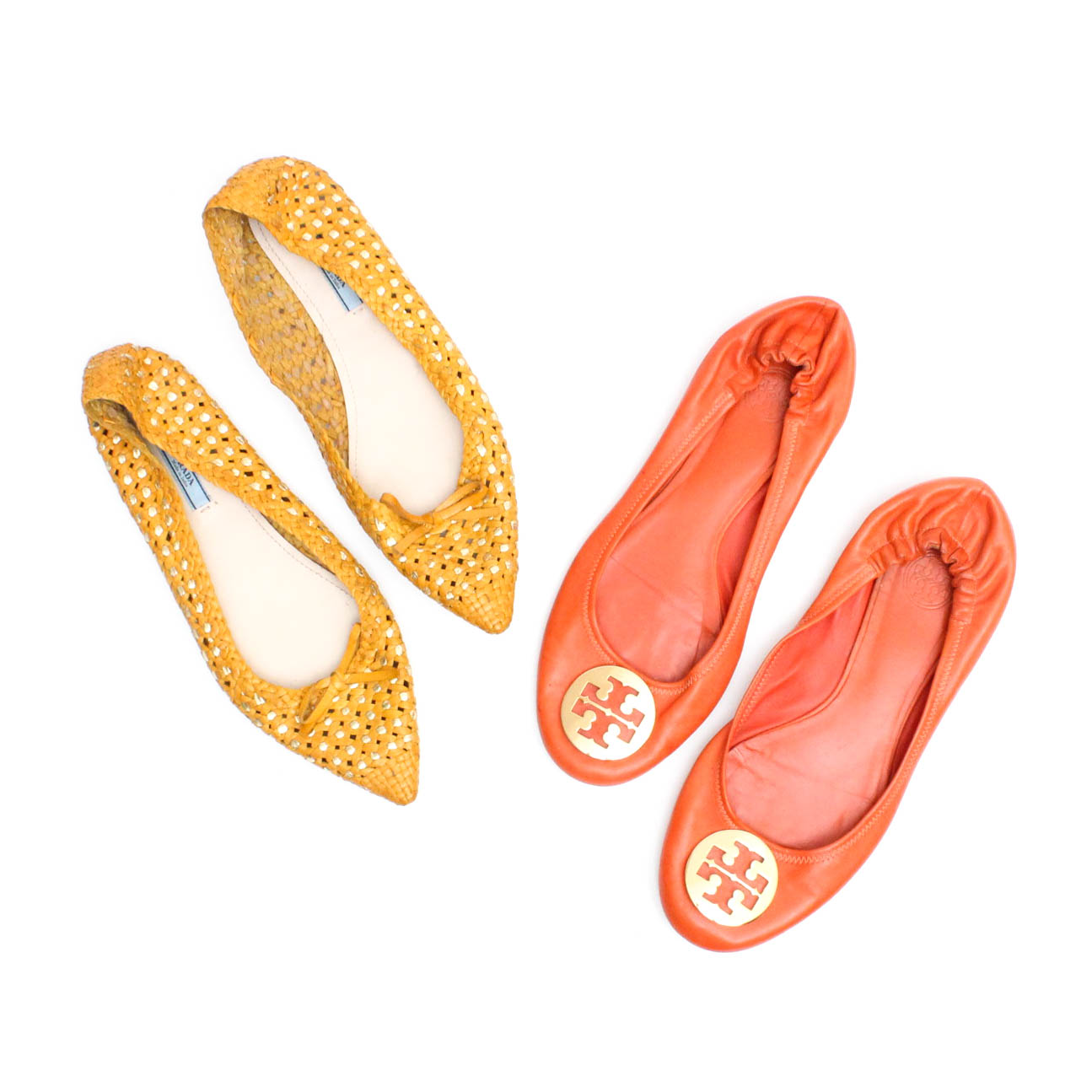 Designer Flats Featuring Prada and Tory Burch