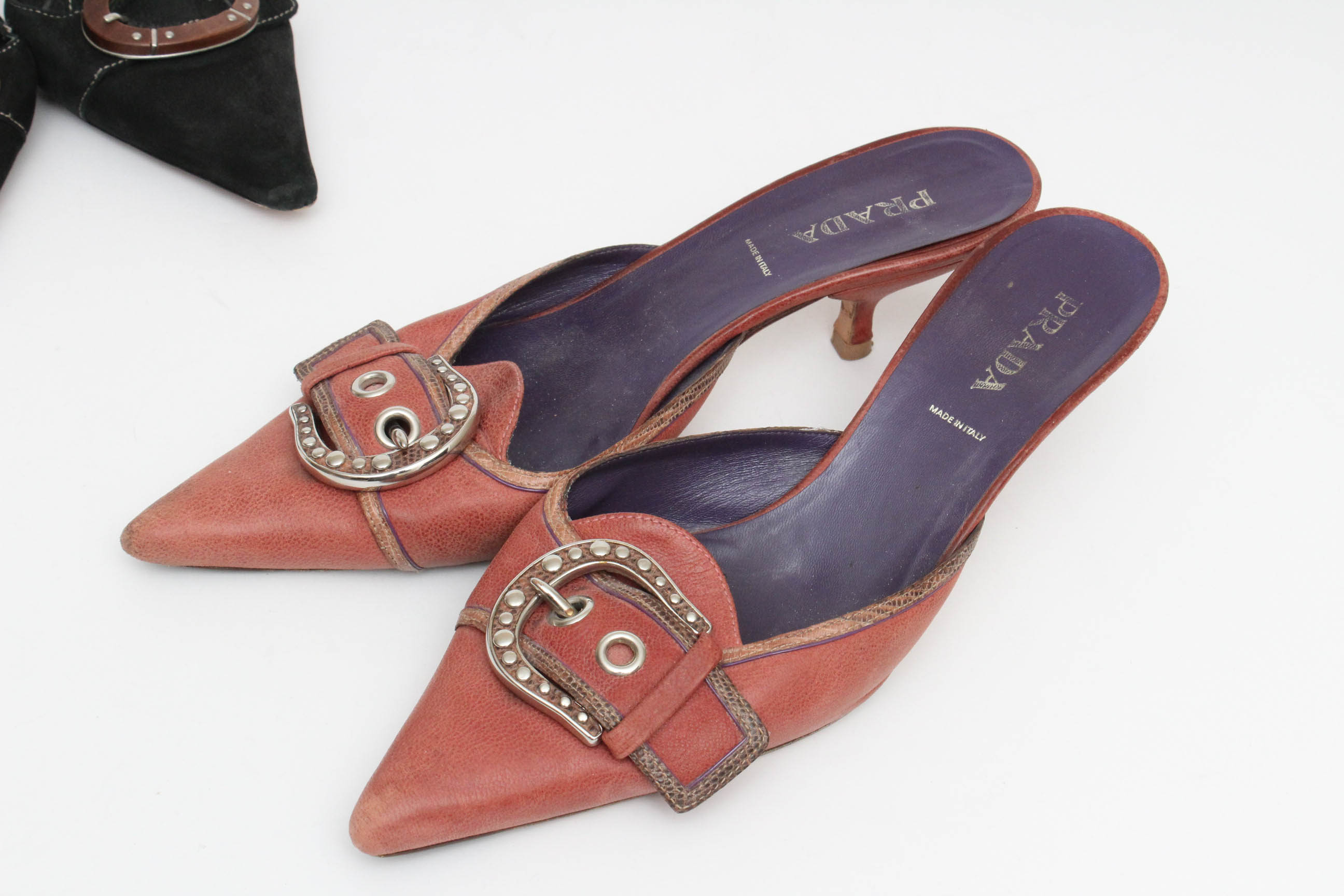 Prada Leather Kitten Heel Mules