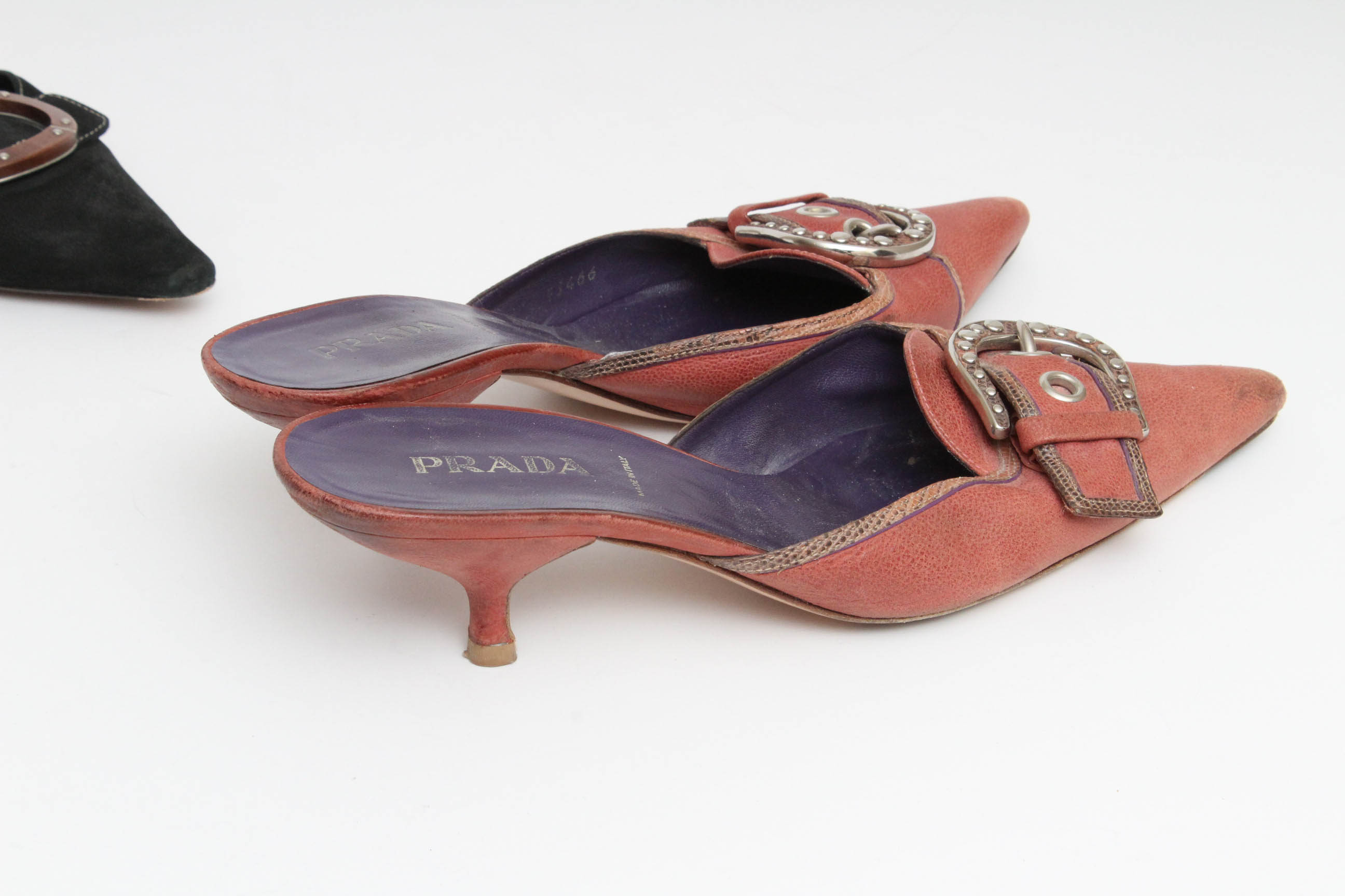 Prada Leather Kitten Heel Mules