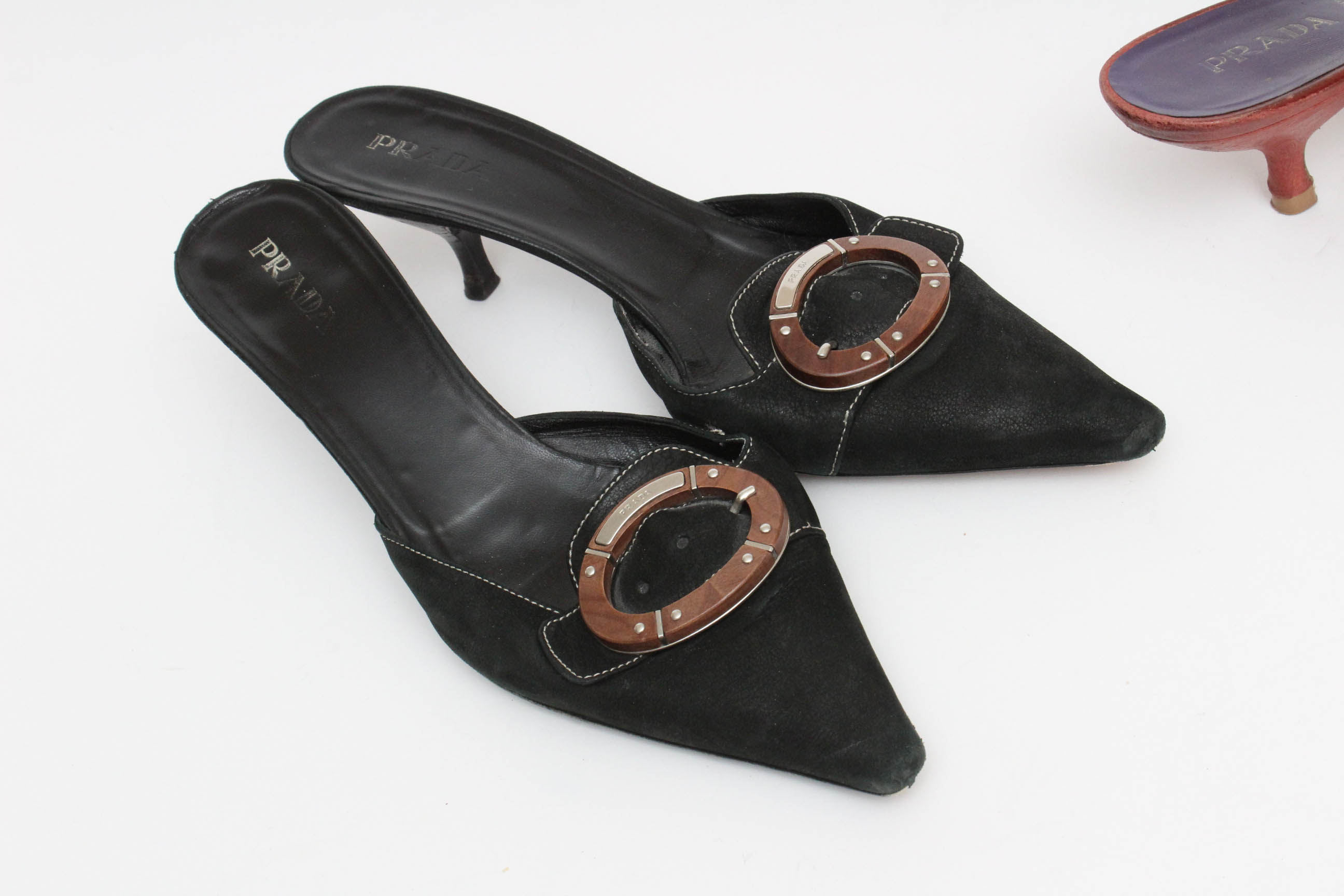 Prada Leather Kitten Heel Mules