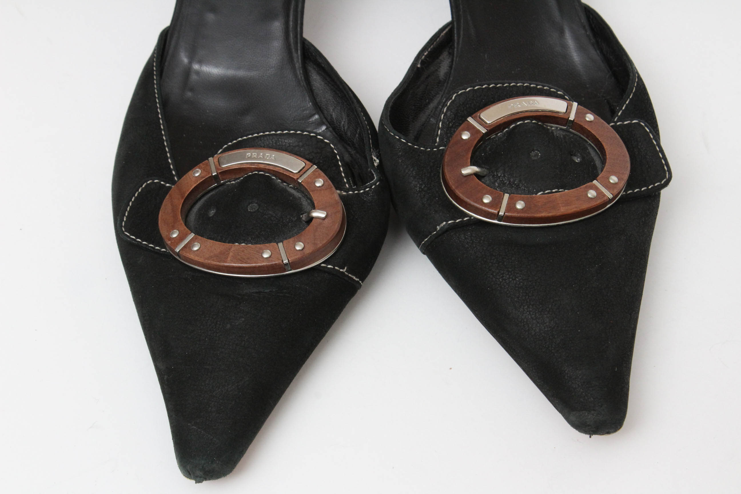 Prada Leather Kitten Heel Mules