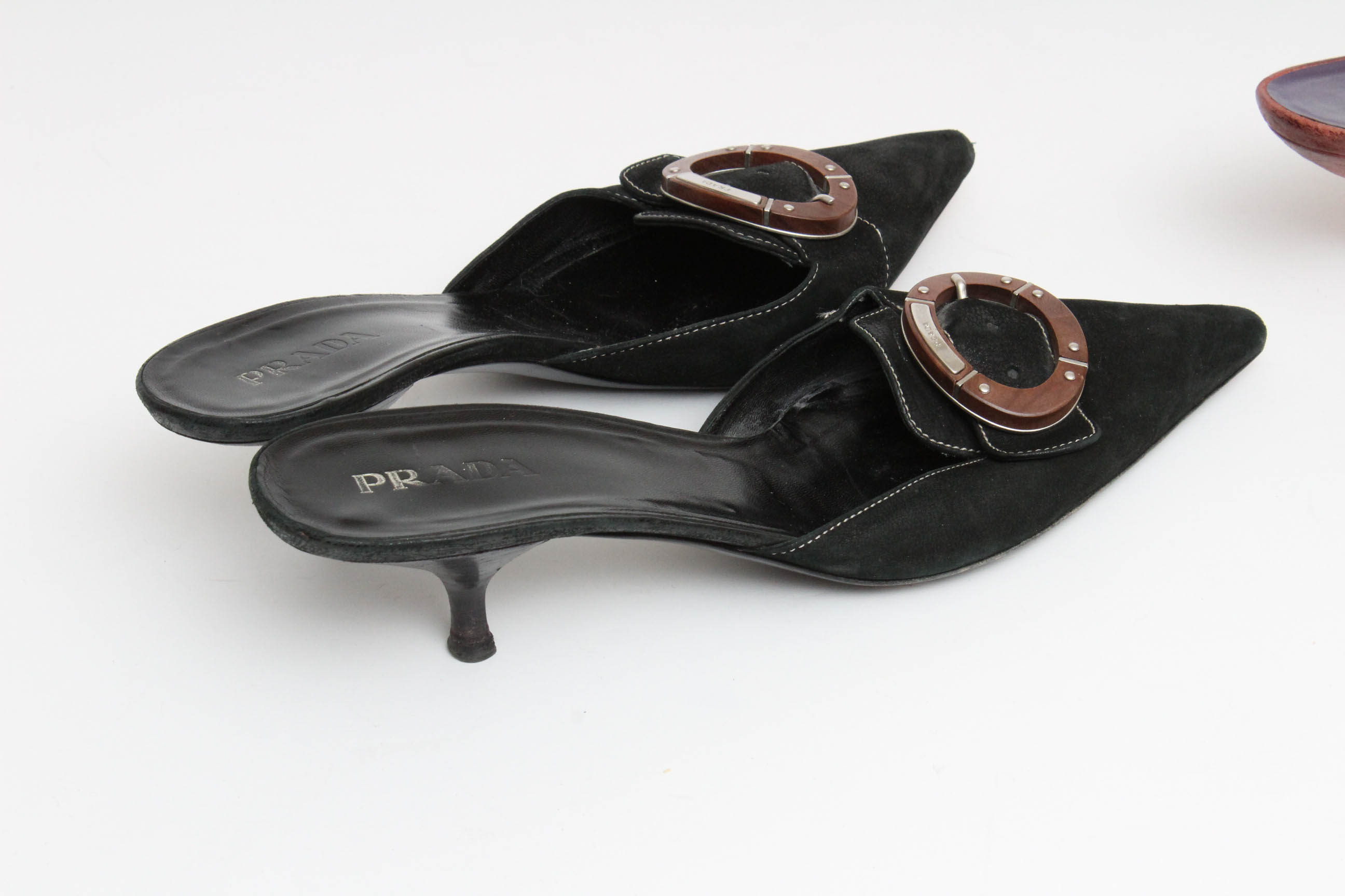 Prada Leather Kitten Heel Mules