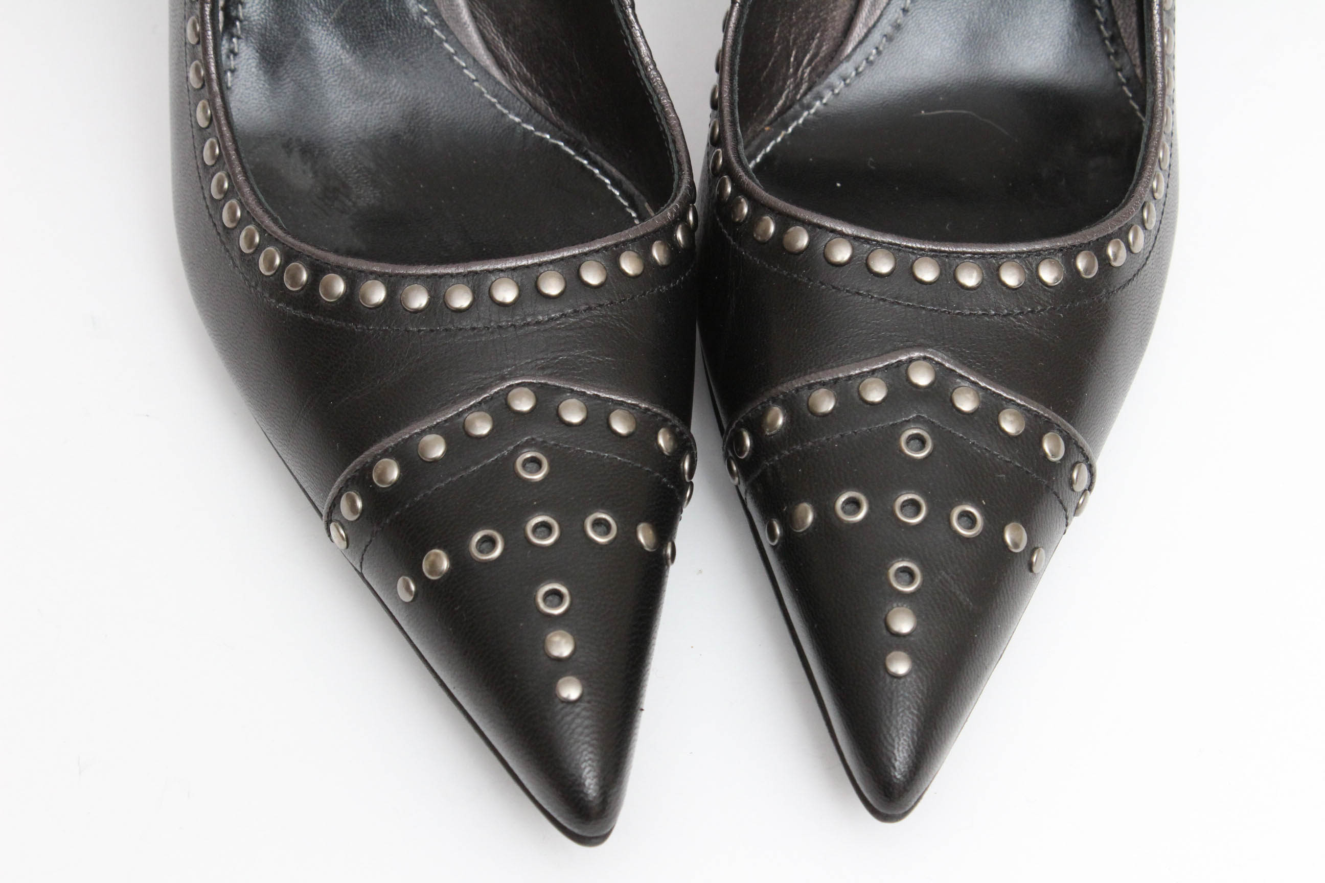 Prada Black Leather Mary Jane Studded Pumps