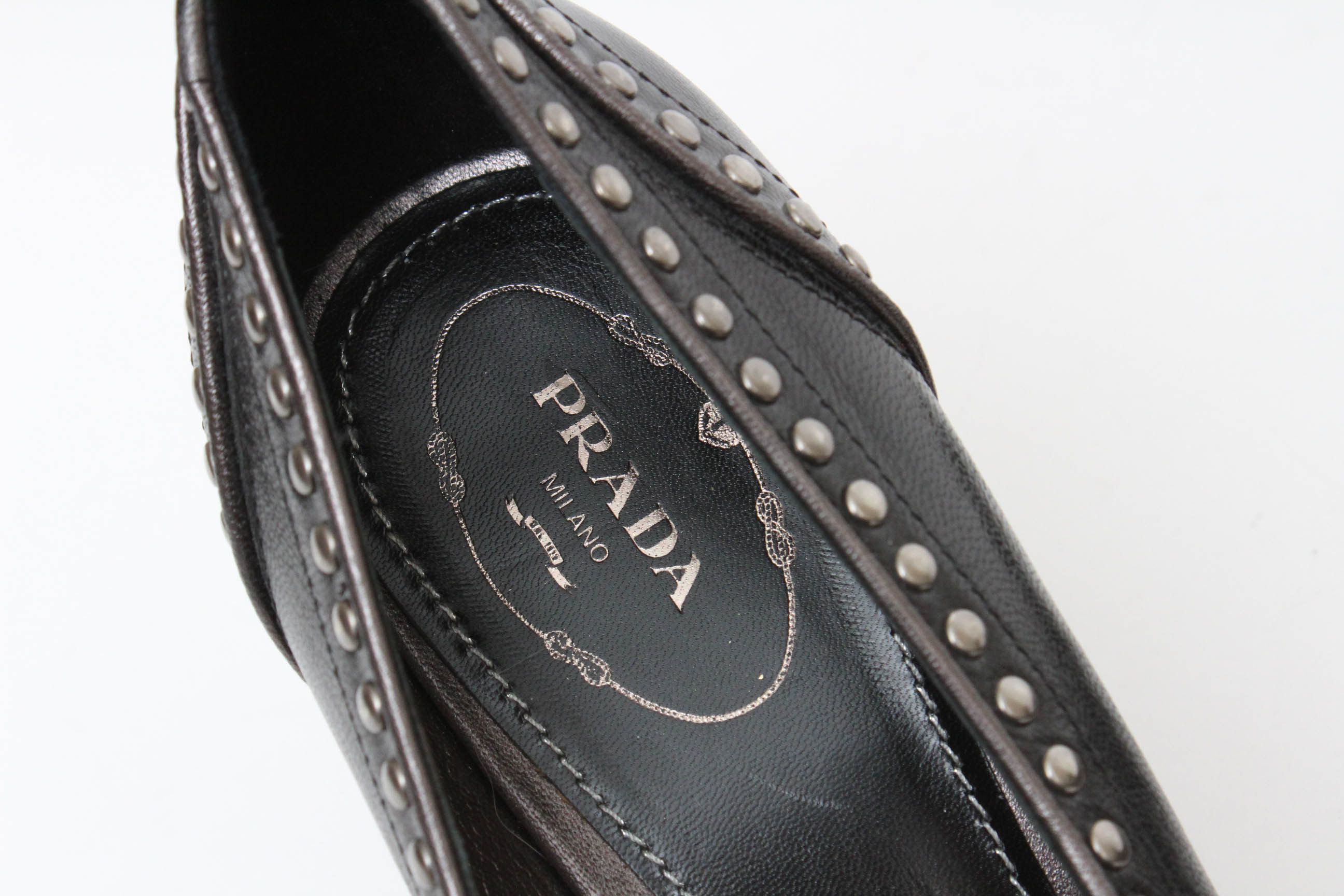 Prada Black Leather Mary Jane Studded Pumps