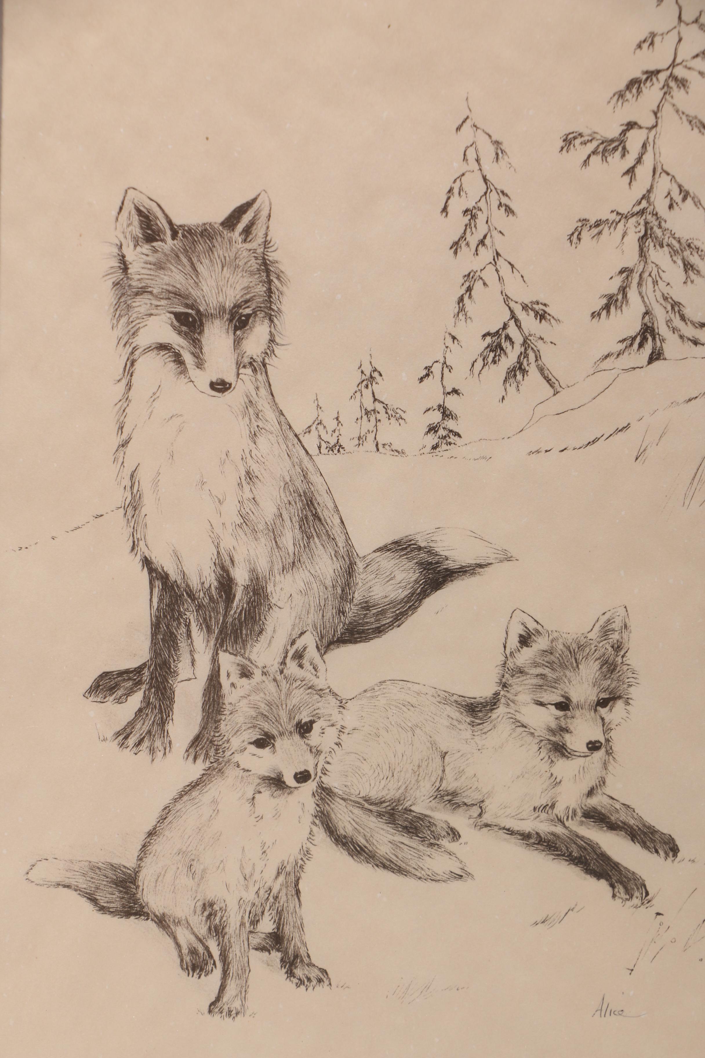 Alice Haybron Offset Lithograph "Foxes"
