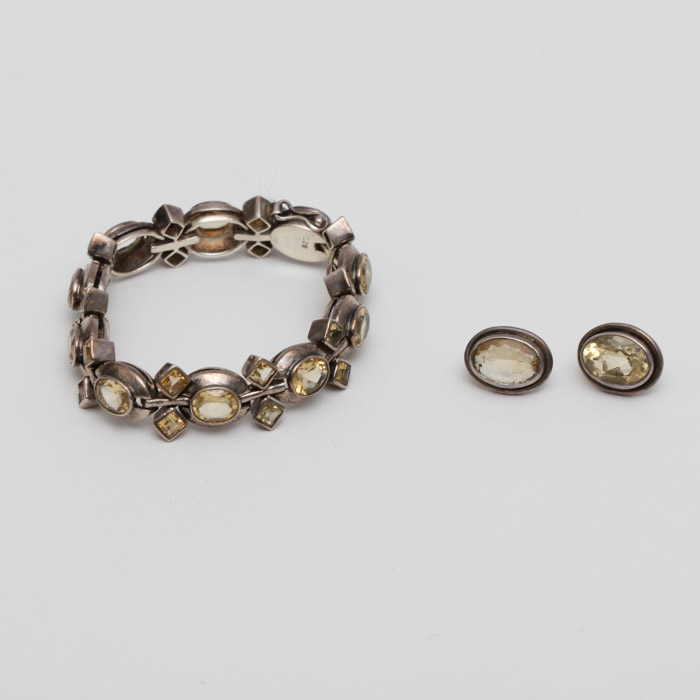 Sterling Silver and Citrine Bracelet and Earring Set