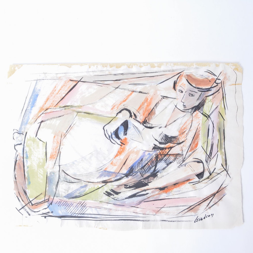Unframed Howard Goodson Watercolor of Reclining Figure