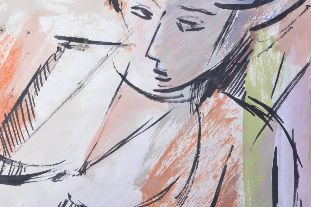 Unframed Howard Goodson Watercolor of Reclining Figure