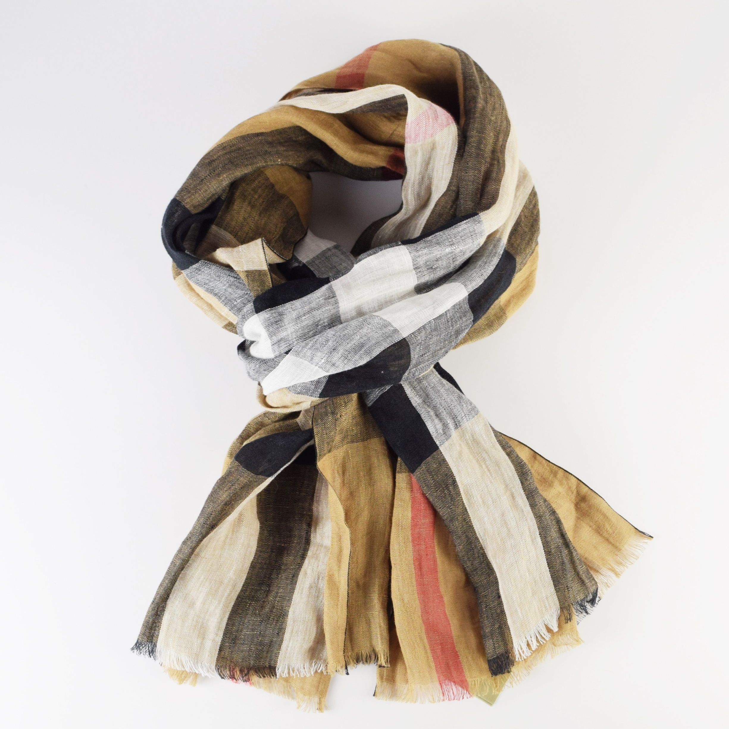 Burberry  Linen Scarf in Iconic Tan Plaid, Made in Italy