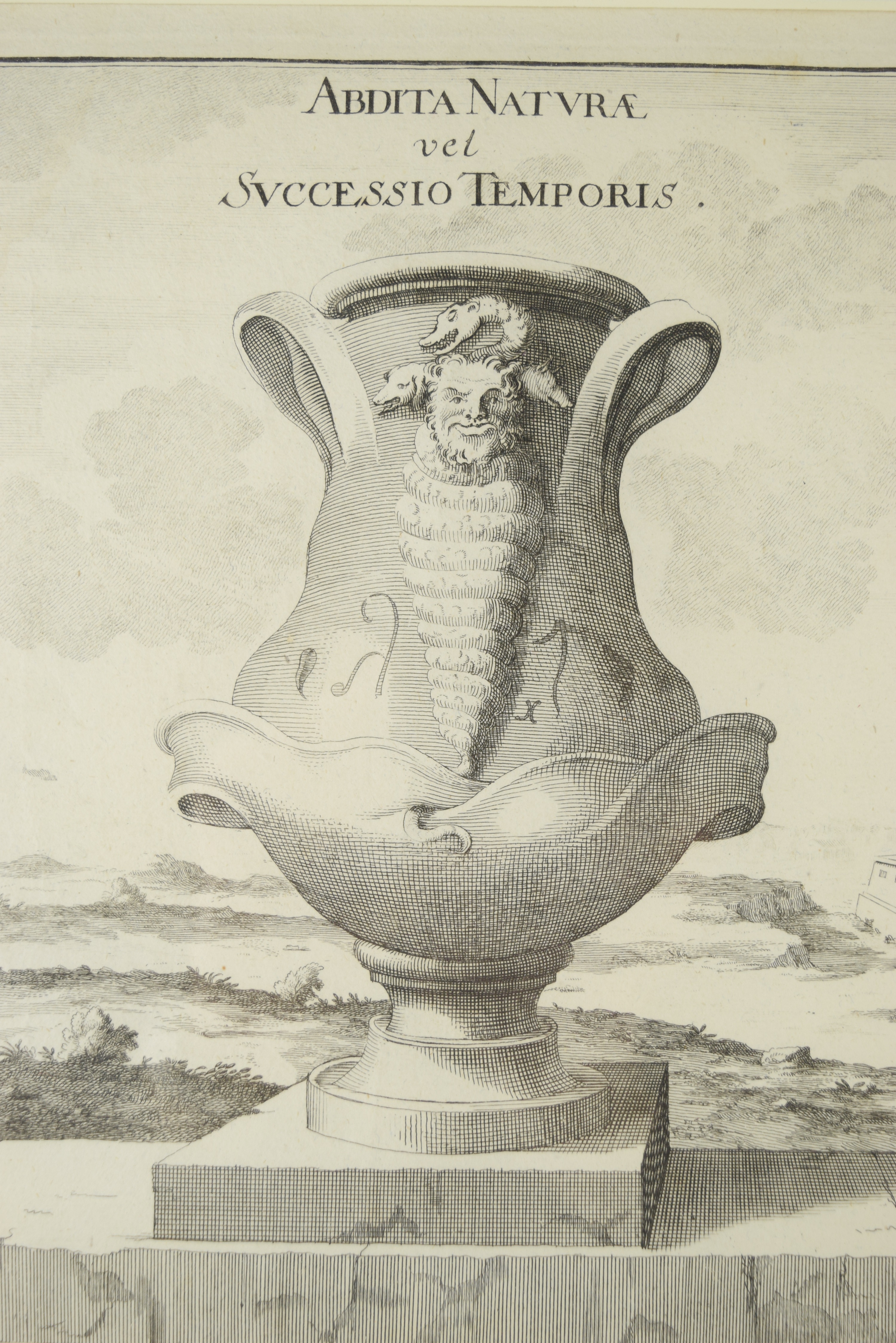 Large French Antique Bookplate Engraving of Classical Urns